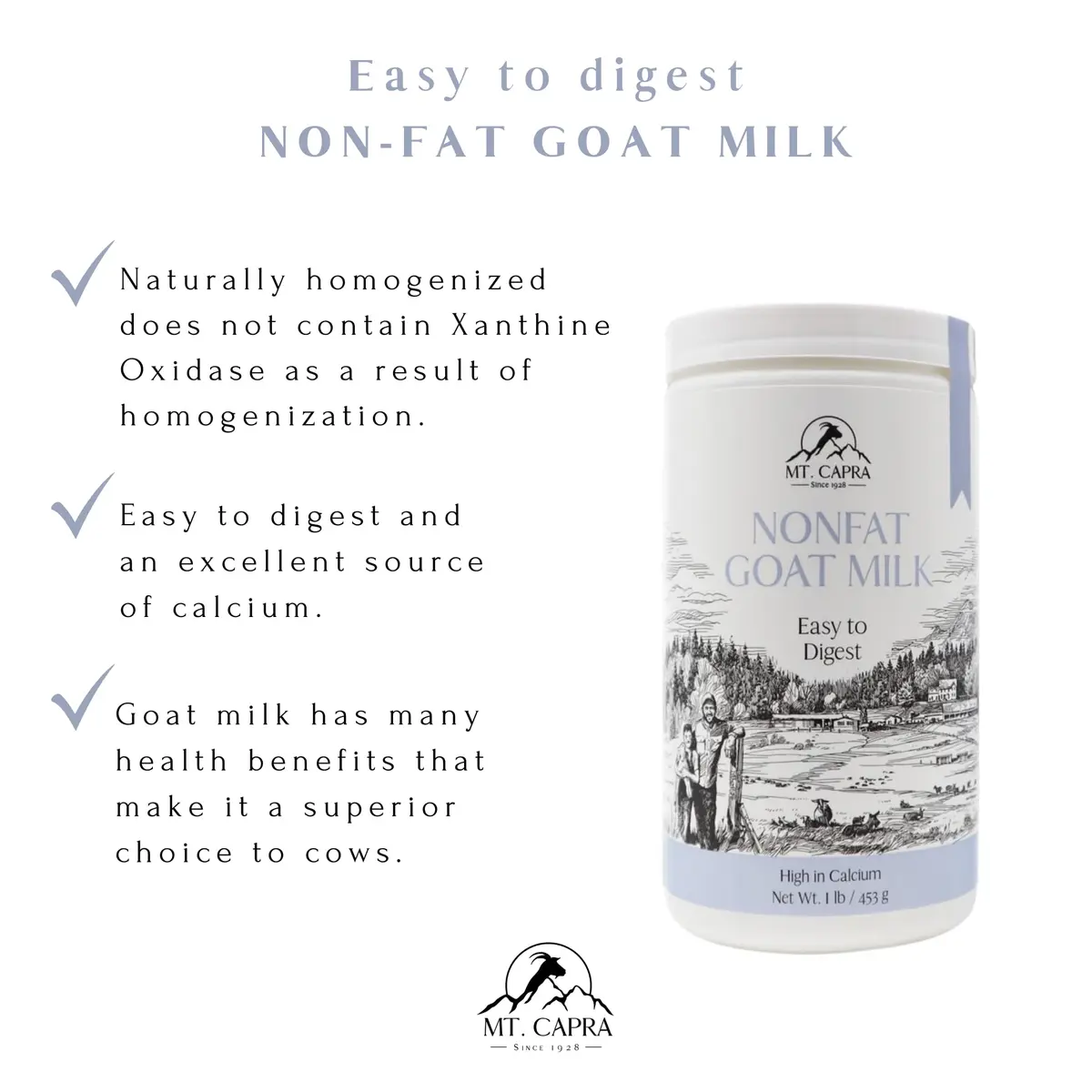Mt. Capra Non-Fat Goat Milk | A2 Milk | 16 Servings - 1 Pound - view 3