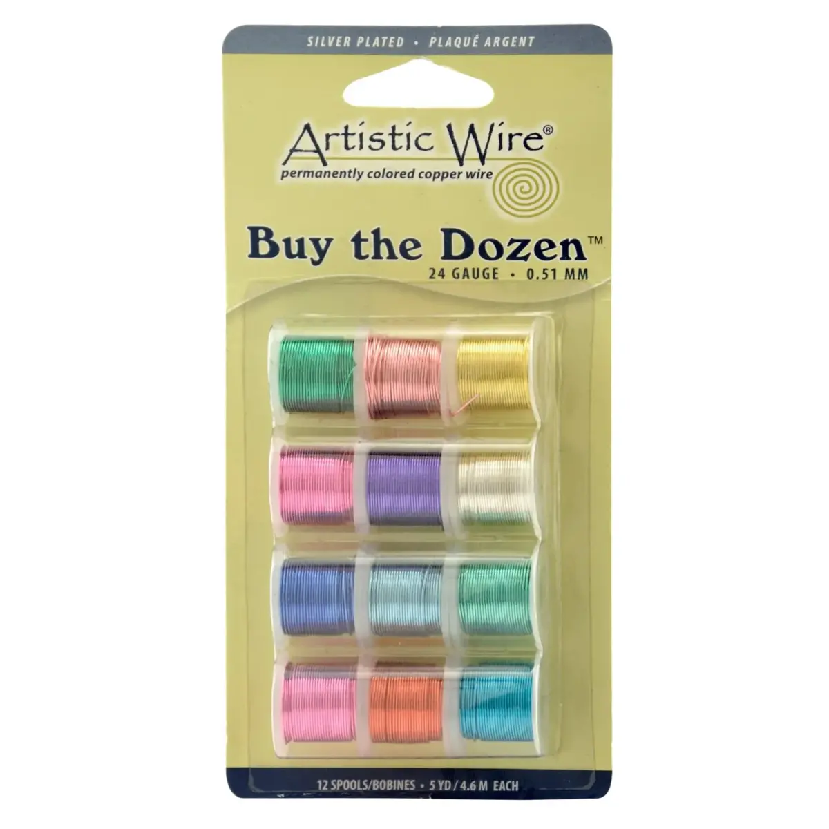 Artistic Wire 24 Gauge Silver Plated Copper Craft Wire 5 yd (45.7 m) | Tarnish Resistant, Assorted Colors - main product image