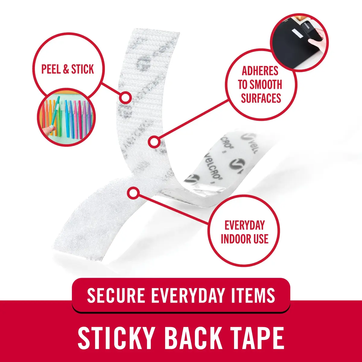 VELCRO Brand Sticky Back Strips White 3.5 in x 0.75 in (4 Count) | Strong Adhesive Hook and Loop Fasteners for Organization - view 2