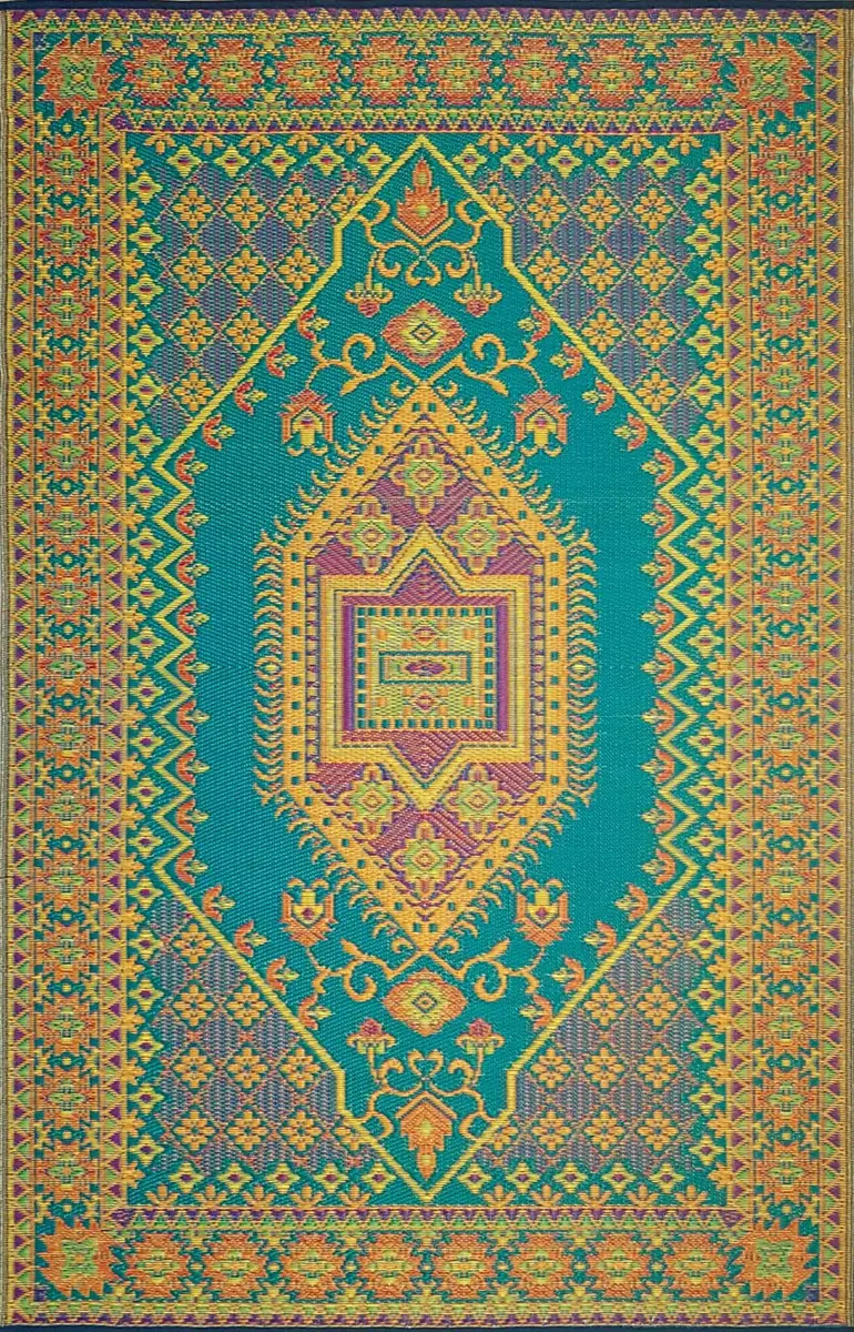 Mad Mats Outdoor Rug 6' x 9' Reversible Plastic Mat Aqua | Fade-Proof, Recycled Plastic, UV Protected - main product image