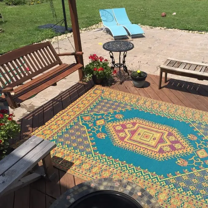 Mad Mats Outdoor Rug 6' x 9' Reversible Plastic Mat Aqua | Fade-Proof, Recycled Plastic, UV Protected - view 5