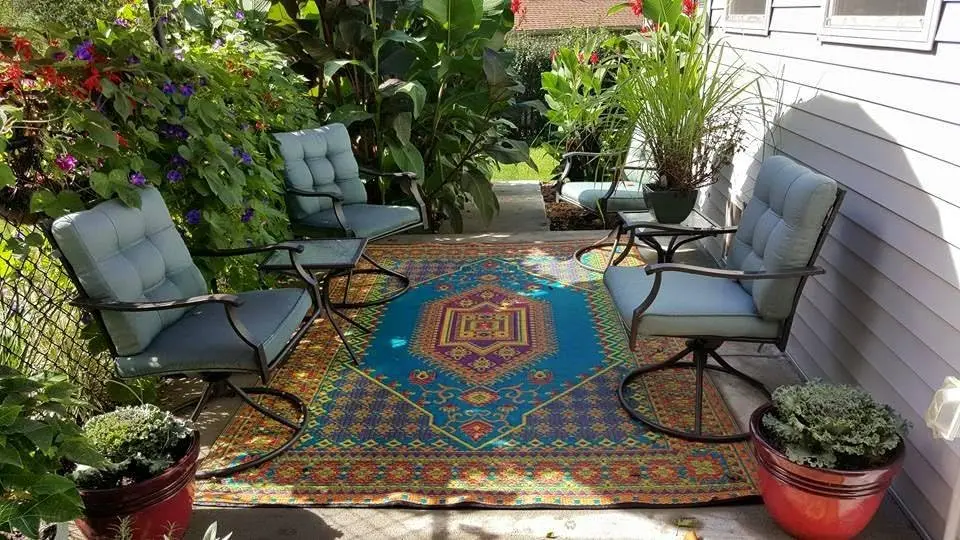 Mad Mats Outdoor Rug 6' x 9' Reversible Plastic Mat Aqua | Fade-Proof, Recycled Plastic, UV Protected - view 8