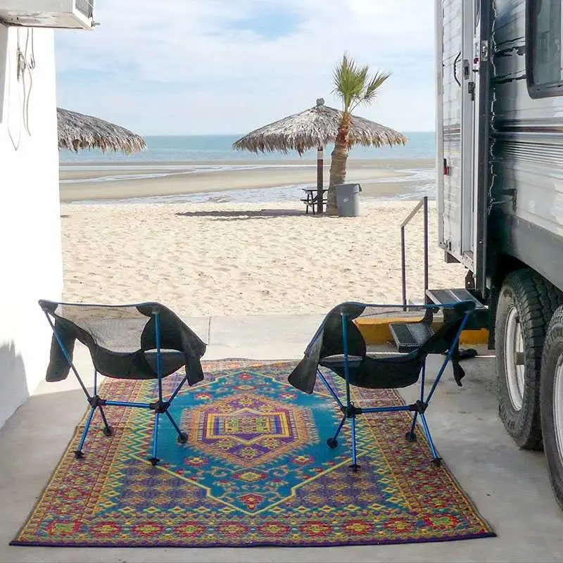 Mad Mats Outdoor Rug 6' x 9' Reversible Plastic Mat Aqua | Fade-Proof, Recycled Plastic, UV Protected - view 10