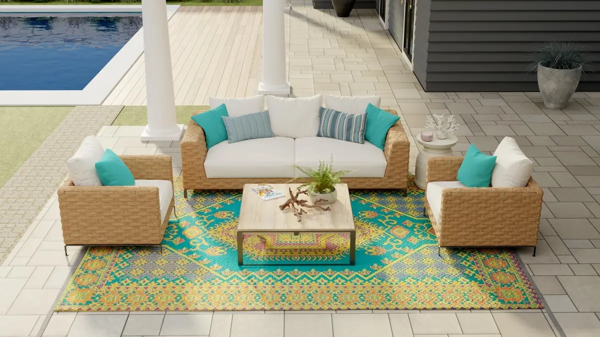 Mad Mats Outdoor Rug 6' x 9' Reversible Plastic Mat Aqua | Fade-Proof, Recycled Plastic, UV Protected - view 2