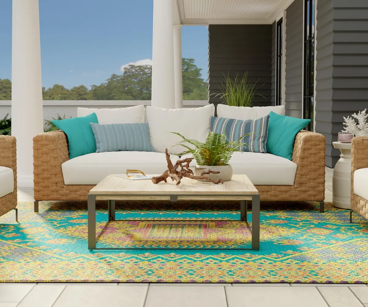 Mad Mats Outdoor Rug 6' x 9' Reversible Plastic Mat Aqua | Fade-Proof, Recycled Plastic, UV Protected - view 3