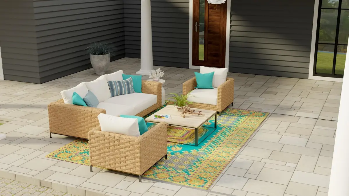 Mad Mats Outdoor Rug 6' x 9' Reversible Plastic Mat Aqua | Fade-Proof, Recycled Plastic, UV Protected - view 4