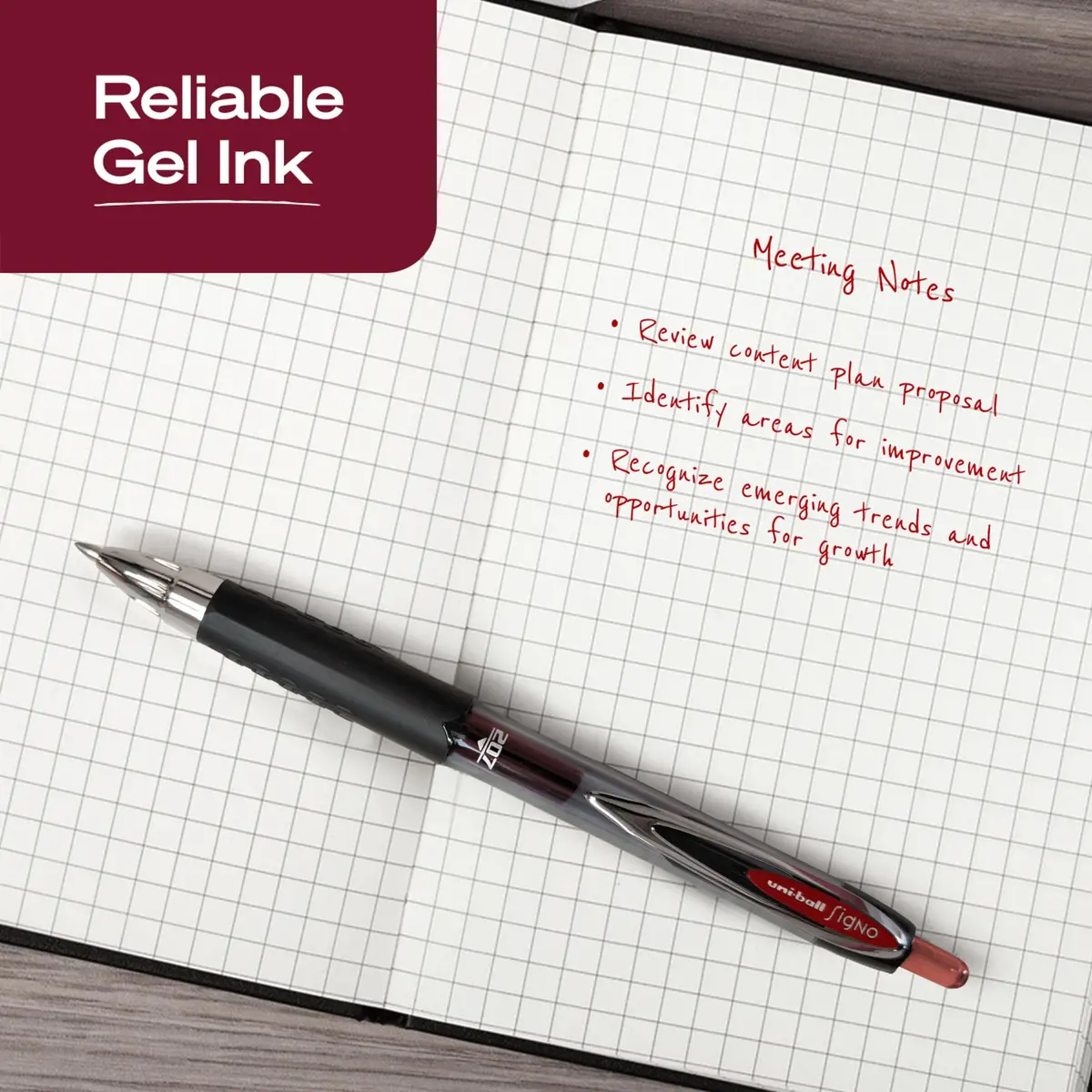 Uni-Ball 207 Gel Pens, Red Ink, 0.7mm Medium Point, Retractable | Reliable, Water-Resistant Ink - view 3