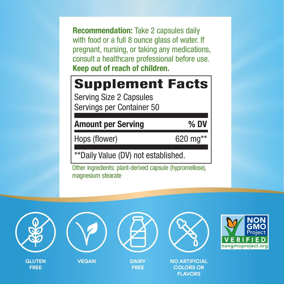 Nature's Way Premium Herbal Hops Flowers 620 mg | Traditional calming aid for nervous system support in India - view 2