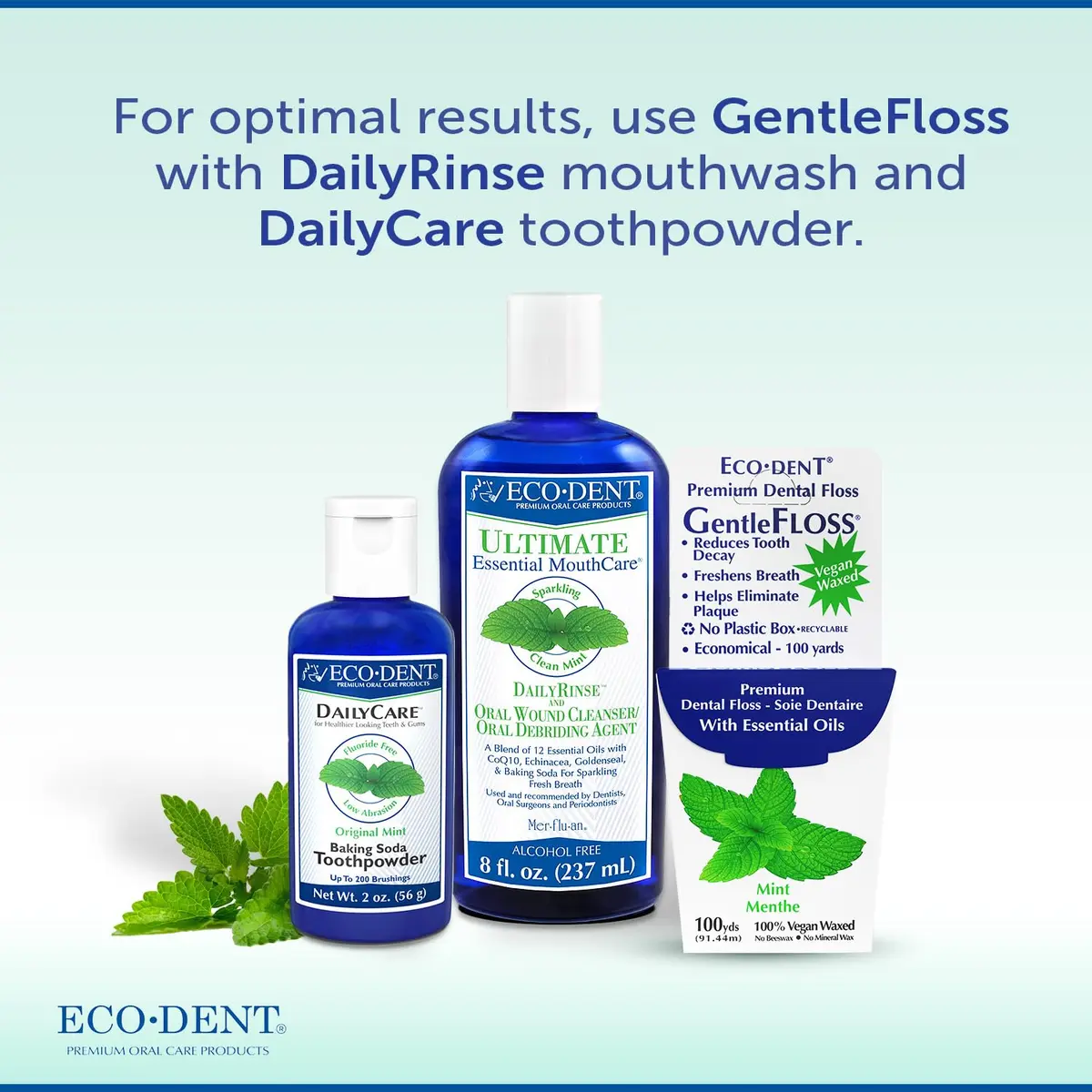 Eco-Dent GentleFloss Dental Floss, Waxed, Mint | Vegan Plant-Based Wax, Recyclable Packaging - view 6
