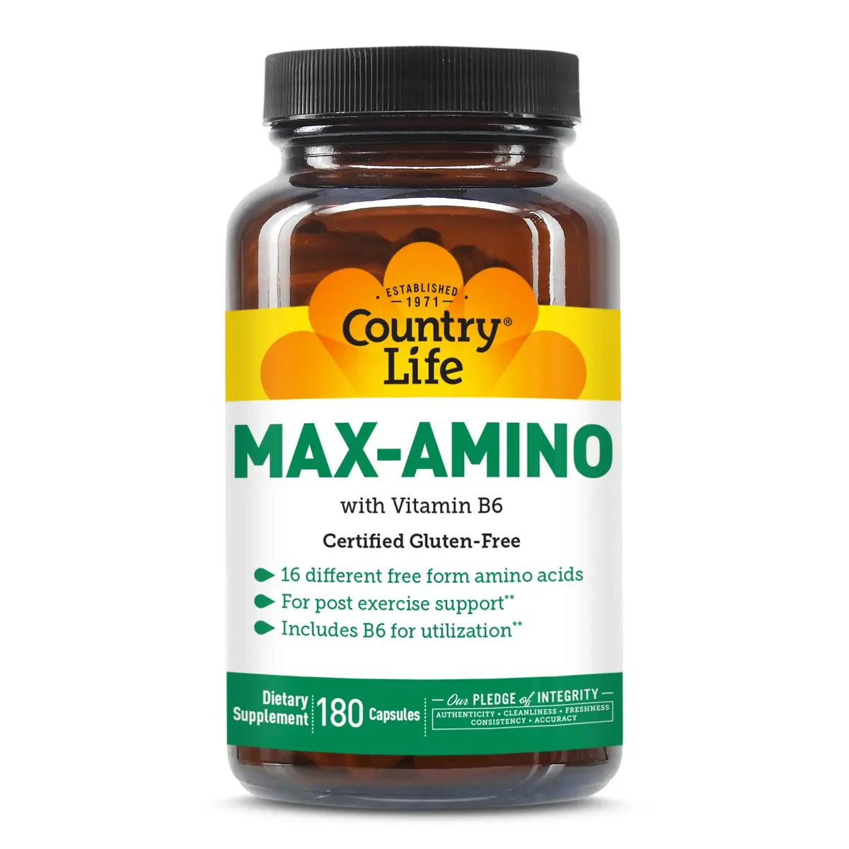 Country Life Maxi-Amino Caps, 16 Free-Form Amino Acids, 180 Capsules | Supports Muscle & Recovery - main product image