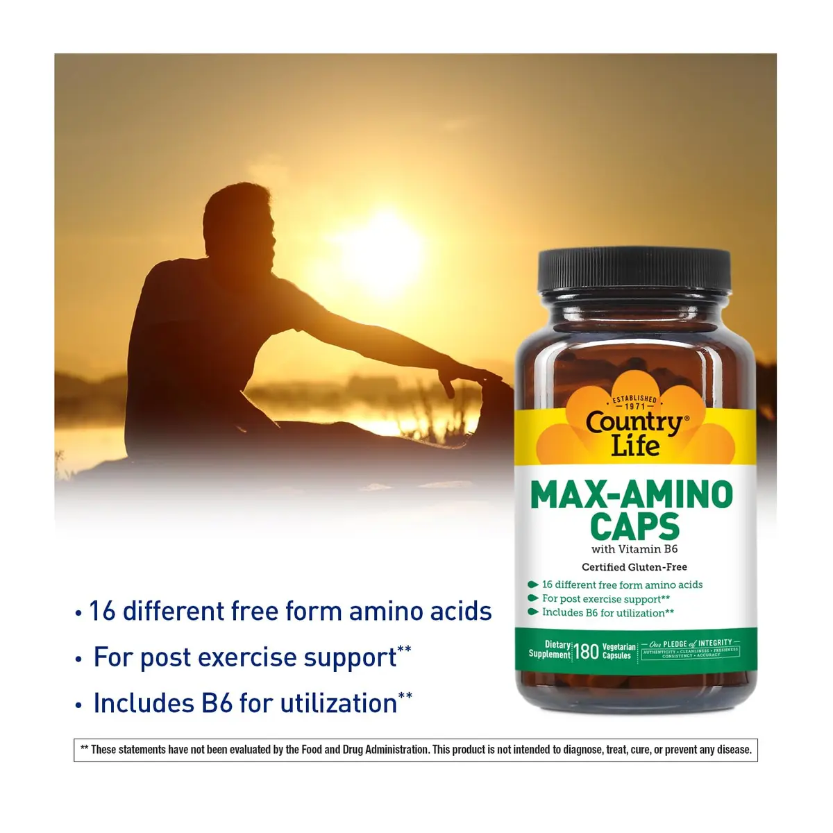 Country Life Maxi-Amino Caps, 16 Free-Form Amino Acids, 180 Capsules | Supports Muscle & Recovery - view 3
