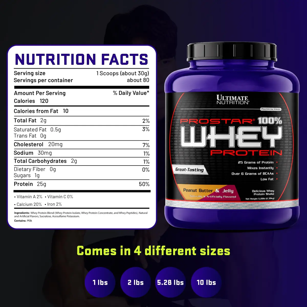 Ultimate Nutrition Prostar Whey Protein Isolate PB&J 2 lb | 25g Protein, Low Carb, Fast Absorbing - view 7
