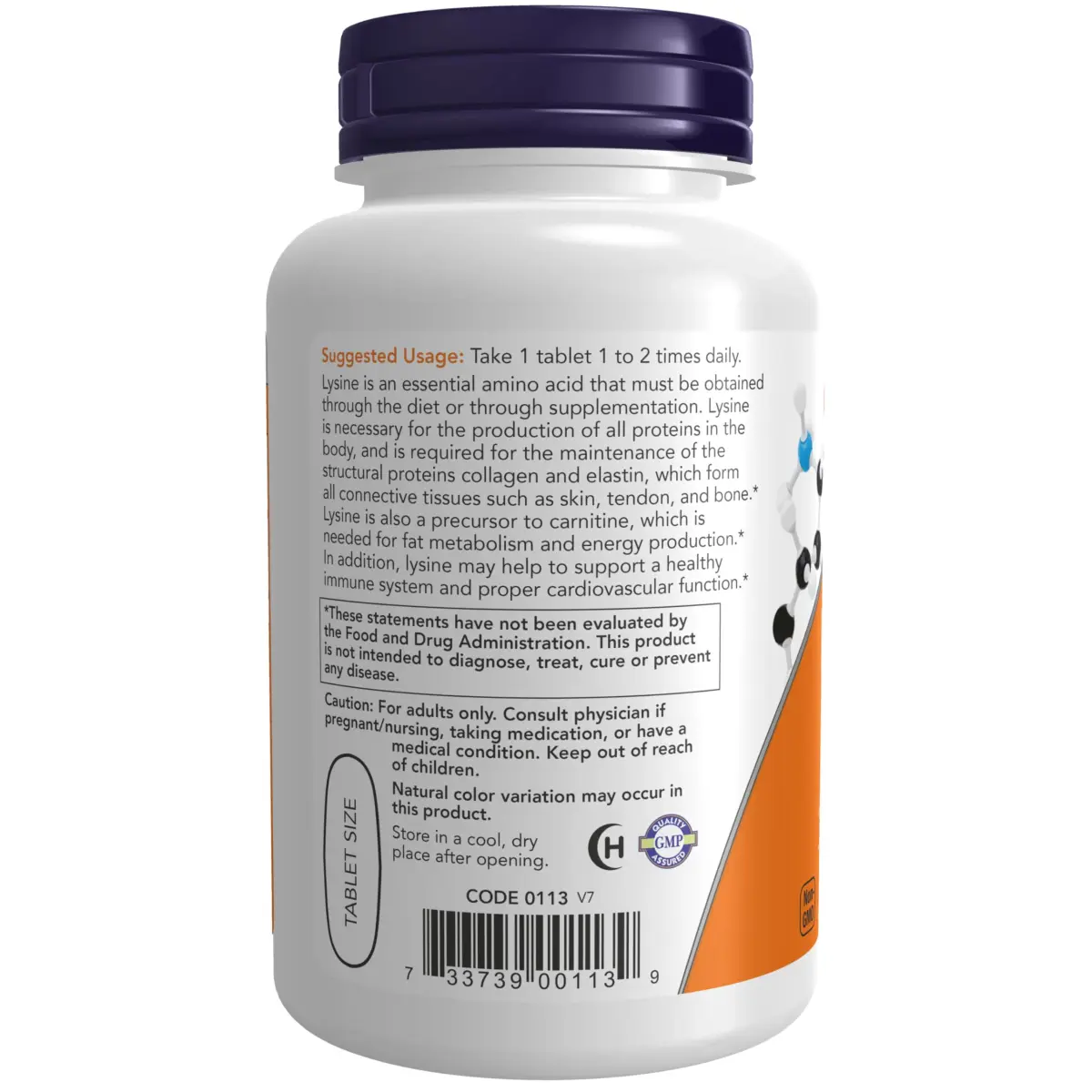 NOW Foods L-Lysine Hydrochloride 1,000 mg Double Strength Amino Acid Tablets | Supports Collagen Synthesis & Immune Function - view 3