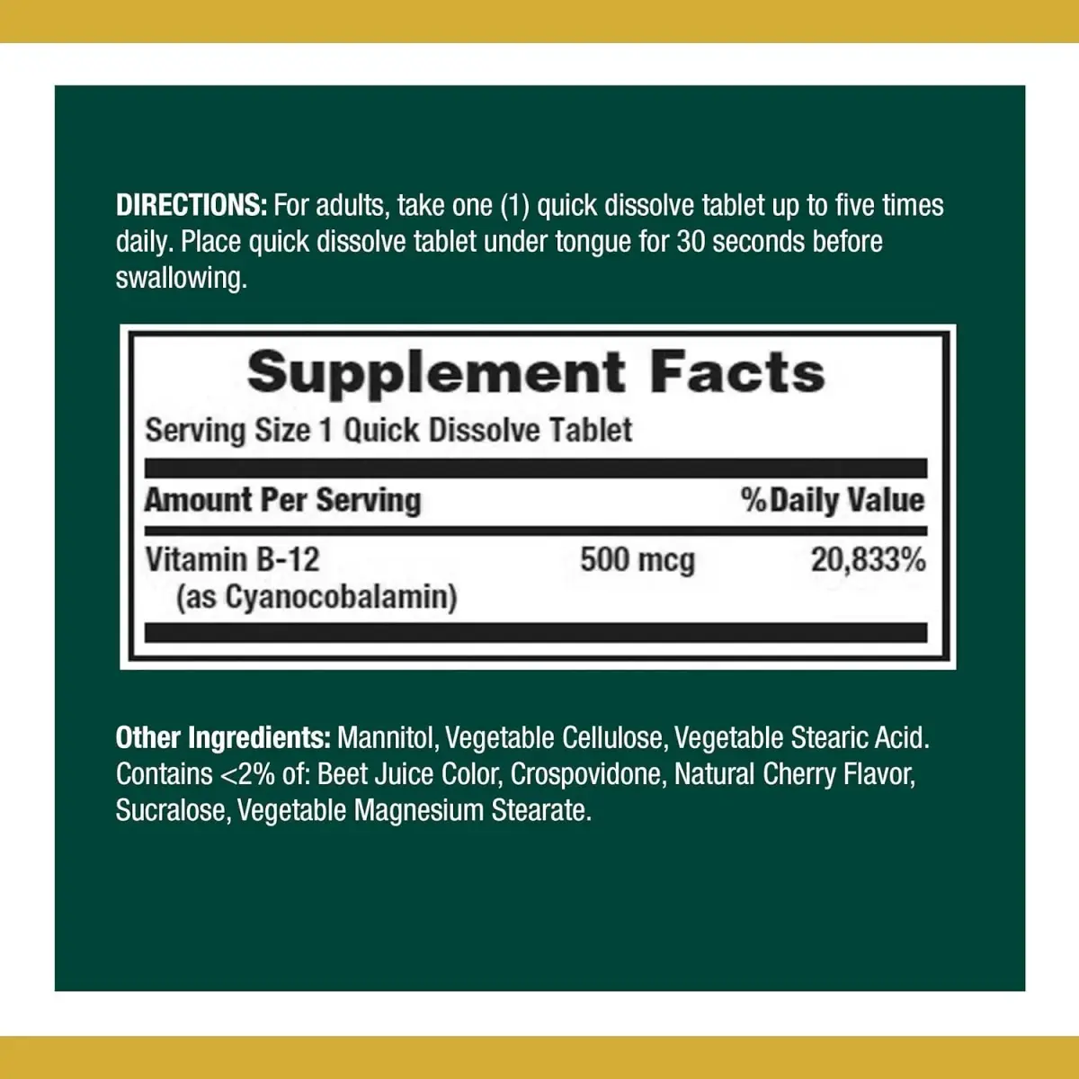 Nature's Bounty Vitamin B-12 500 mcg Microlozenges, 200 Count (Pack of 1) | Energy Metabolism & Nervous System Health - view 2