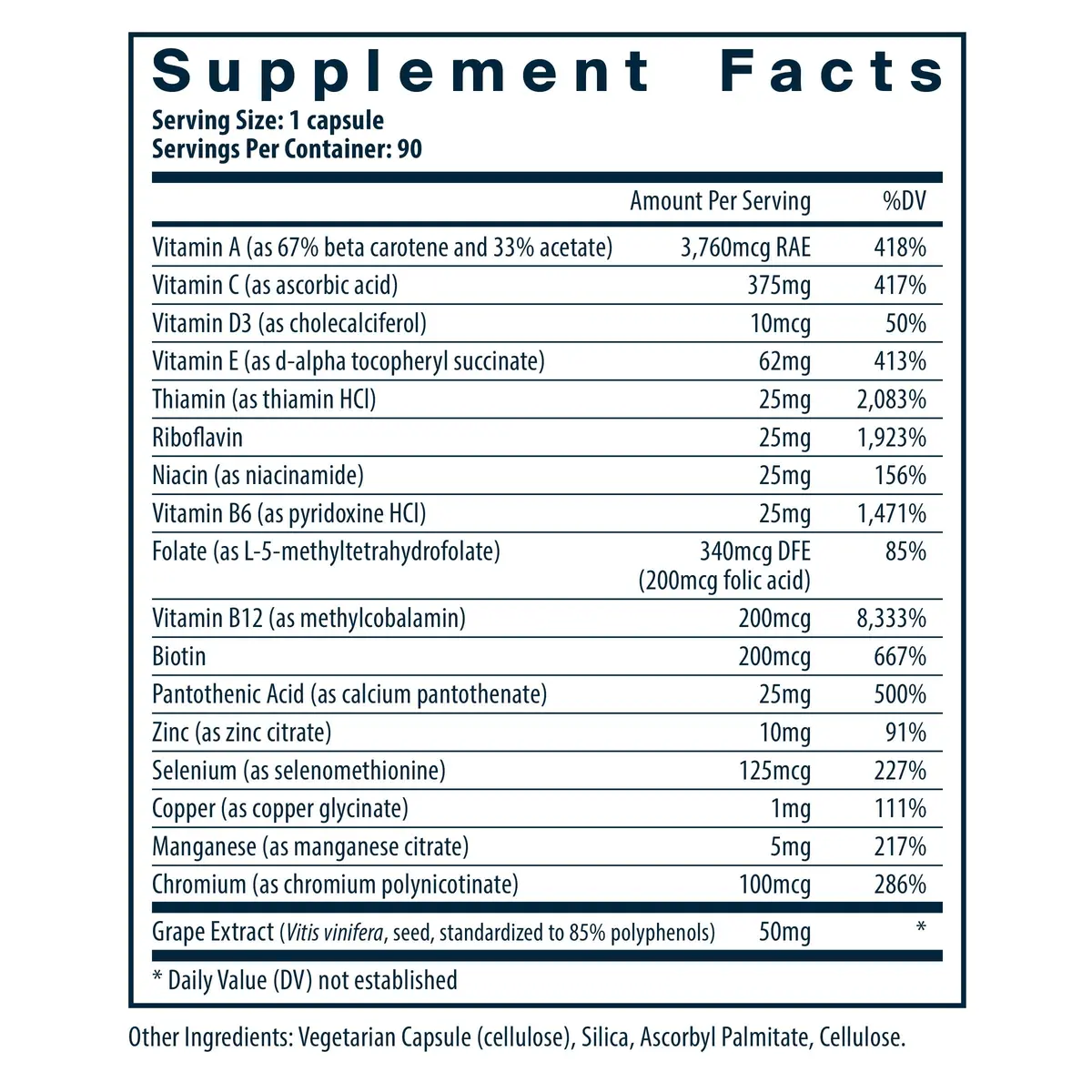 Vital Nutrients Minimal and Essential Multivitamin, 90 Capsules | Supports Metabolism & Antioxidant Defense - view 2