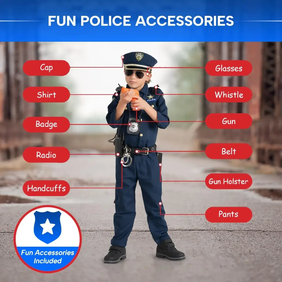 Dress Up America Police Costume for Kids – Cop Uniform Set with Accessories (Toddler 4) - view 5