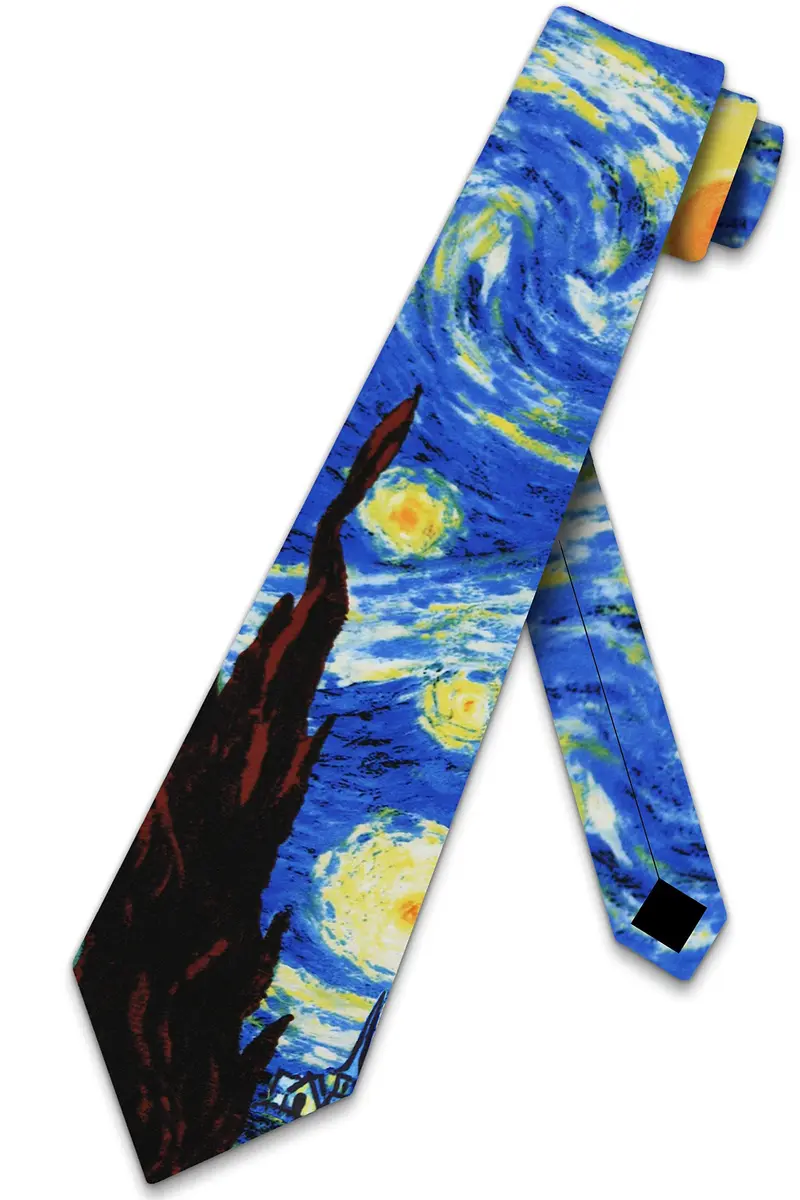 Three Rooker Starry Night Ties Art Vincent van Gogh Neck Ties | Classic Microfiber Design, 57 Inches, Blue - main product image