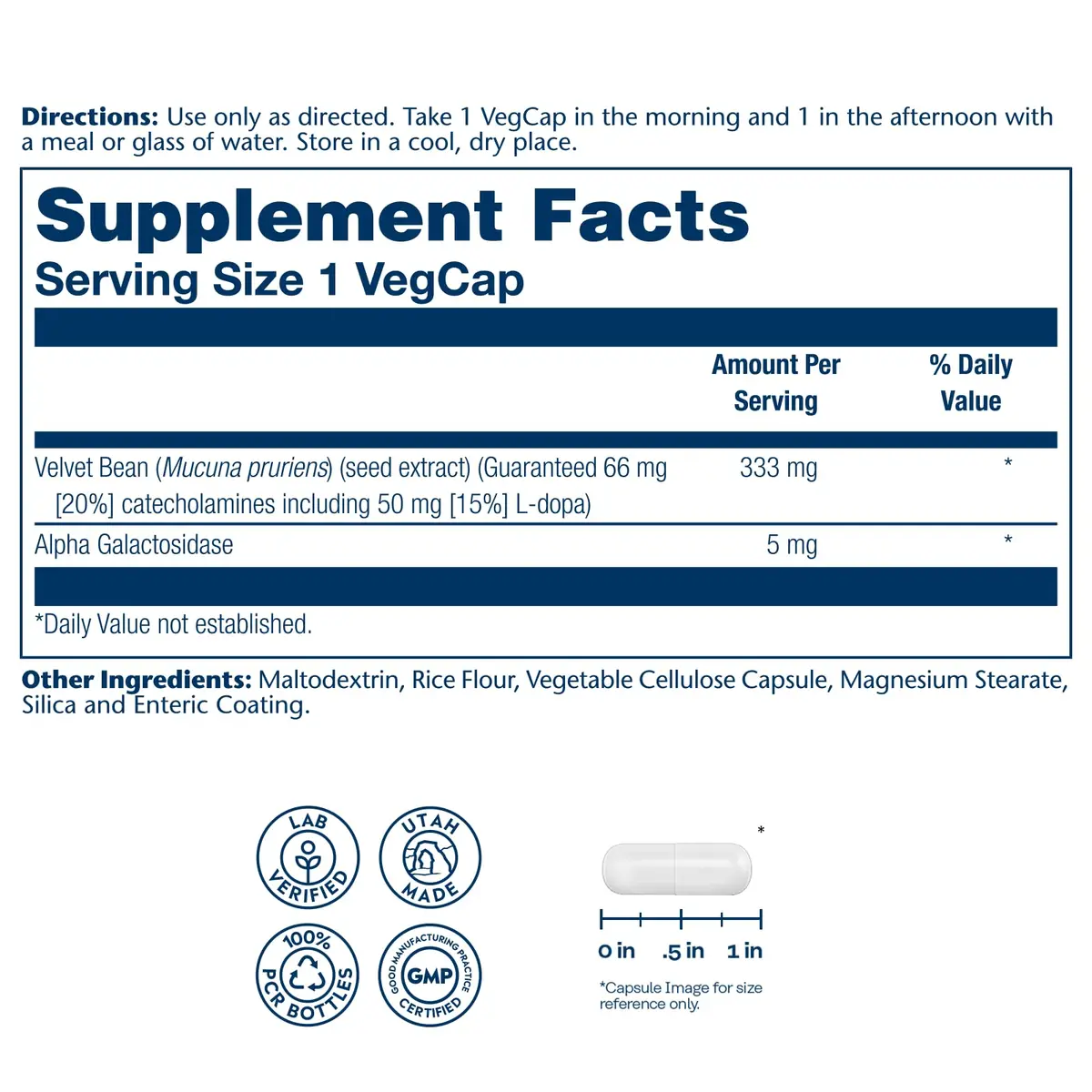 SOLARAY Dopabean 333mg Mucuna Pruriens L-Dopa Wellness Support Supplement 60 Servings - view 2