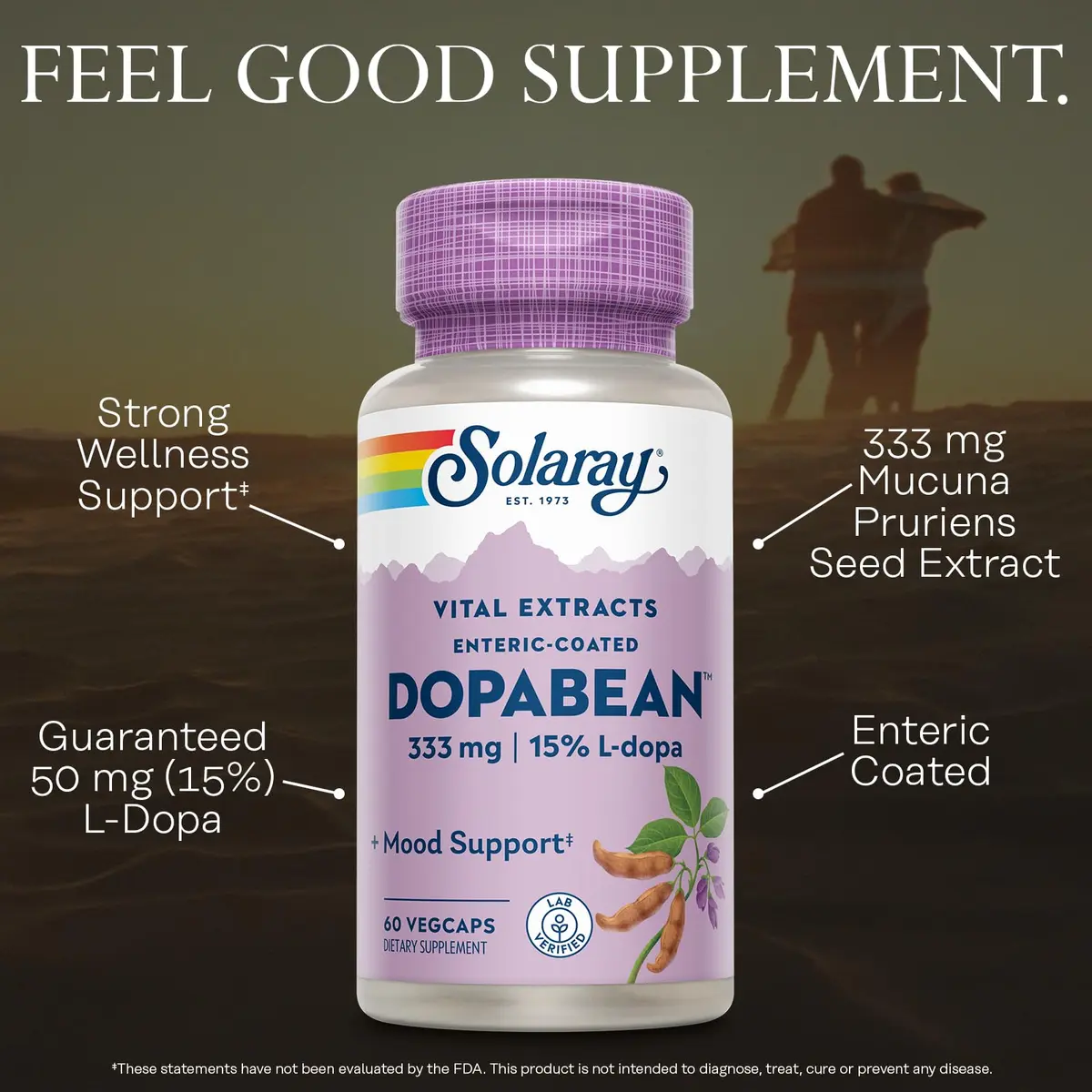 SOLARAY Dopabean 333mg Mucuna Pruriens L-Dopa Wellness Support Supplement 60 Servings - view 3