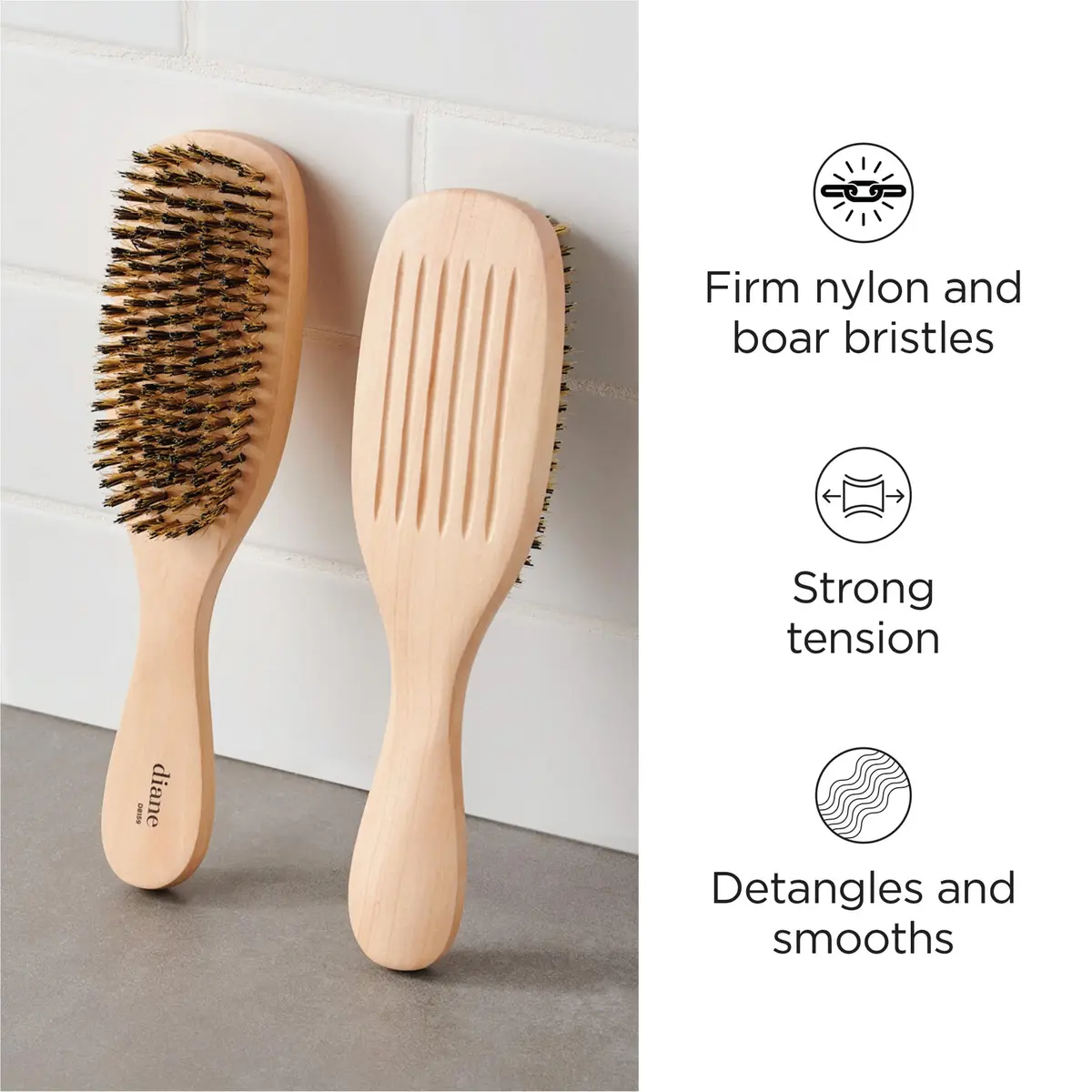 Diane Reinforced Boar Bristle Wave Brush for Men and Barbers – Hard Bristles for Thick to Coarse Hair – Use for Detangling, Smoothing, Wave Styles, Restore Shine and Texture - view 2