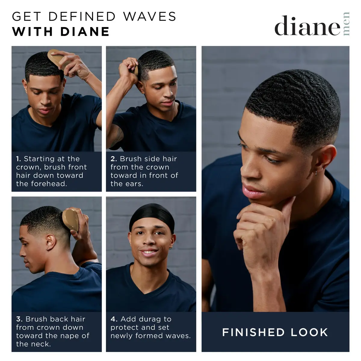 Diane Reinforced Boar Bristle Wave Brush for Men and Barbers – Hard Bristles for Thick to Coarse Hair – Use for Detangling, Smoothing, Wave Styles, Restore Shine and Texture - view 3