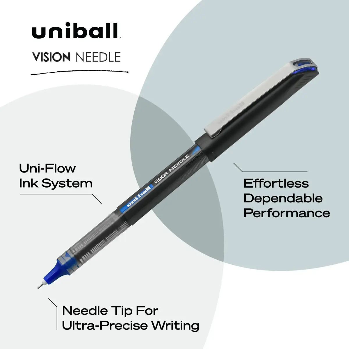 Uni-Ball Vision Needle Rollerball Pens, Micro Point (0.5mm), Blue, 12 Pack | Smooth Ink Flow - view 3