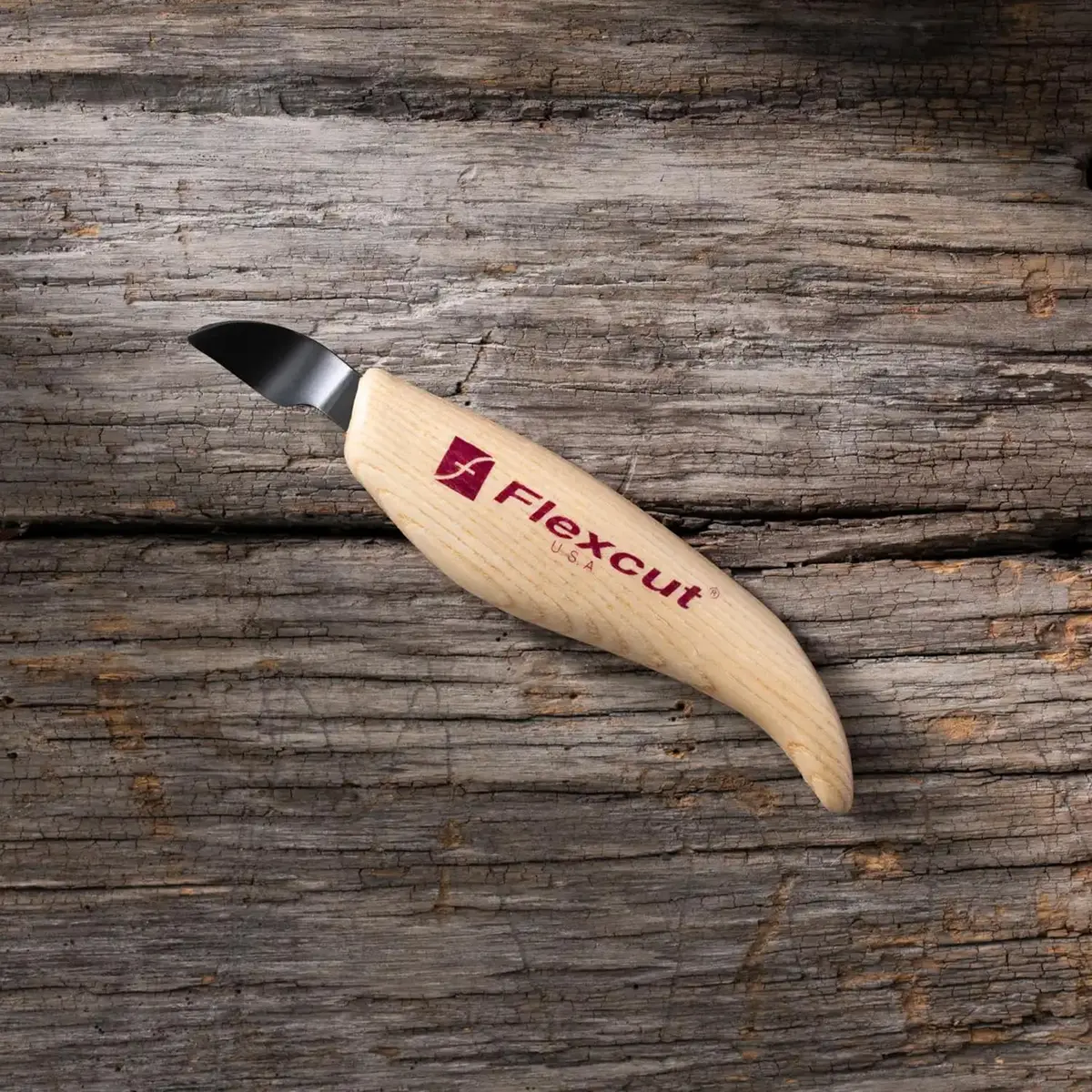 FLEXCUT Wood Carving Knives | Right-Handed Hook Knife | 1095 High-Carbon Steel Blade | Ergonomic Ash Handle | KN26 | Made in USA - view 4