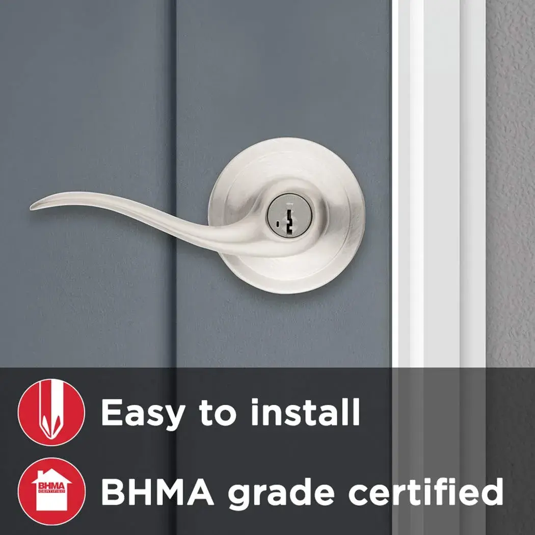 Kwikset Tustin Entry Door Handle with Lock and Key, Satin Nickel Lever | BHMA Grade 2 Certified - view 4