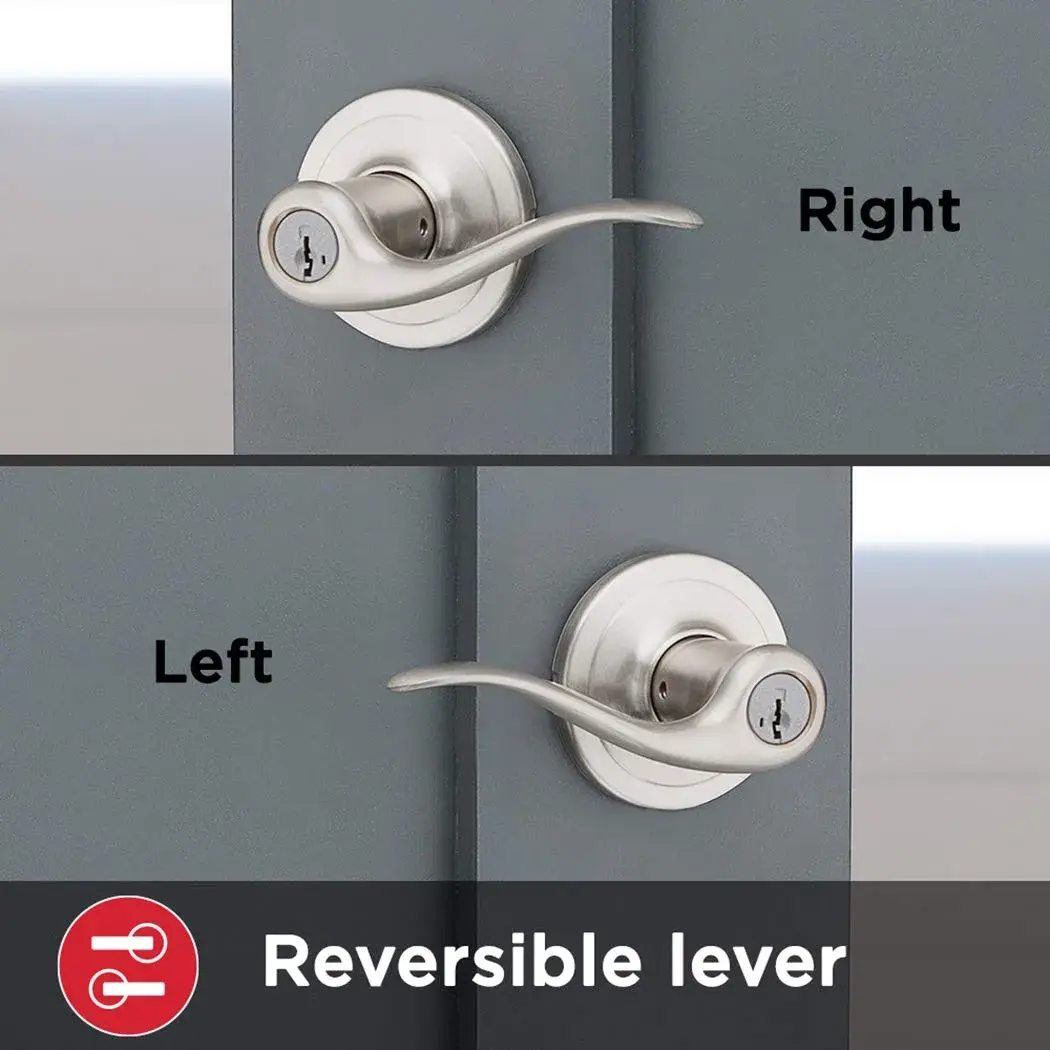 Kwikset Tustin Entry Door Handle with Lock and Key, Satin Nickel Lever | BHMA Grade 2 Certified - view 5