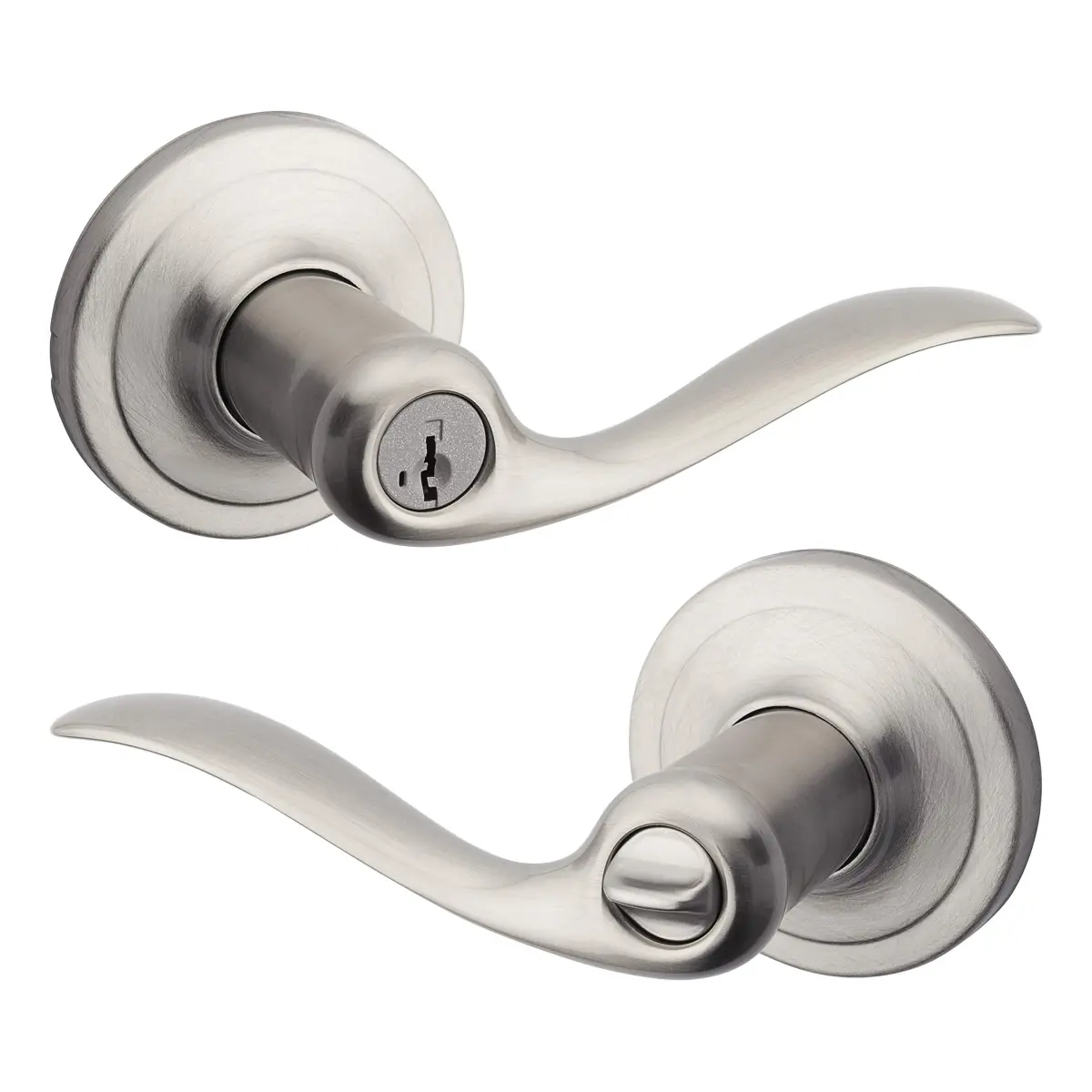Kwikset Tustin Entry Door Handle with Lock and Key, Satin Nickel Lever | BHMA Grade 2 Certified - main product image