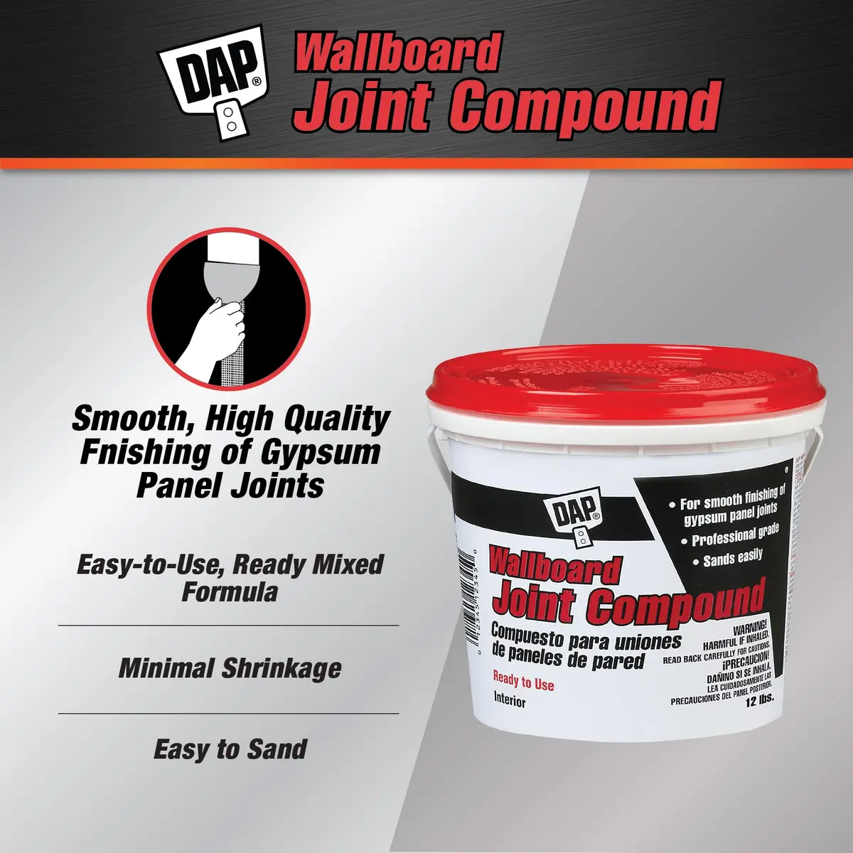 DAP Wallboard Joint Compound White 5.44 kg (12 Lb) | Professional Interior Wall Repair Paste - view 2