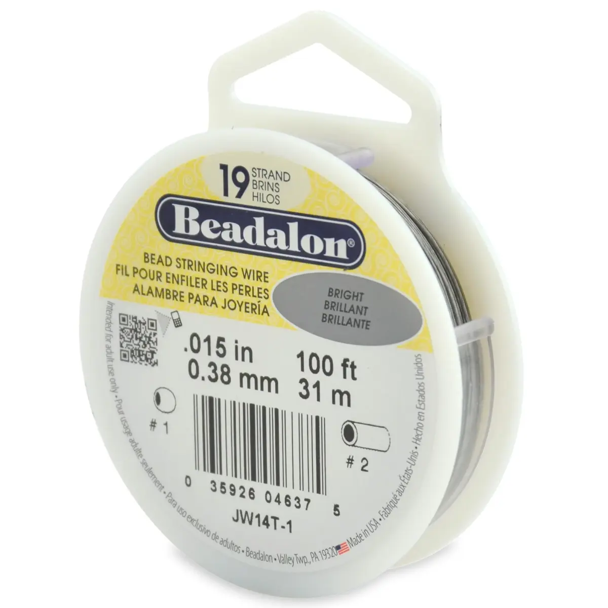 Beadalon 19 Strand Beading Wire - 0.38 mm (0.015 in) Bright, 31m (100ft) | Professional Grade Stainless Steel Wire for Jewelry Making - main product image