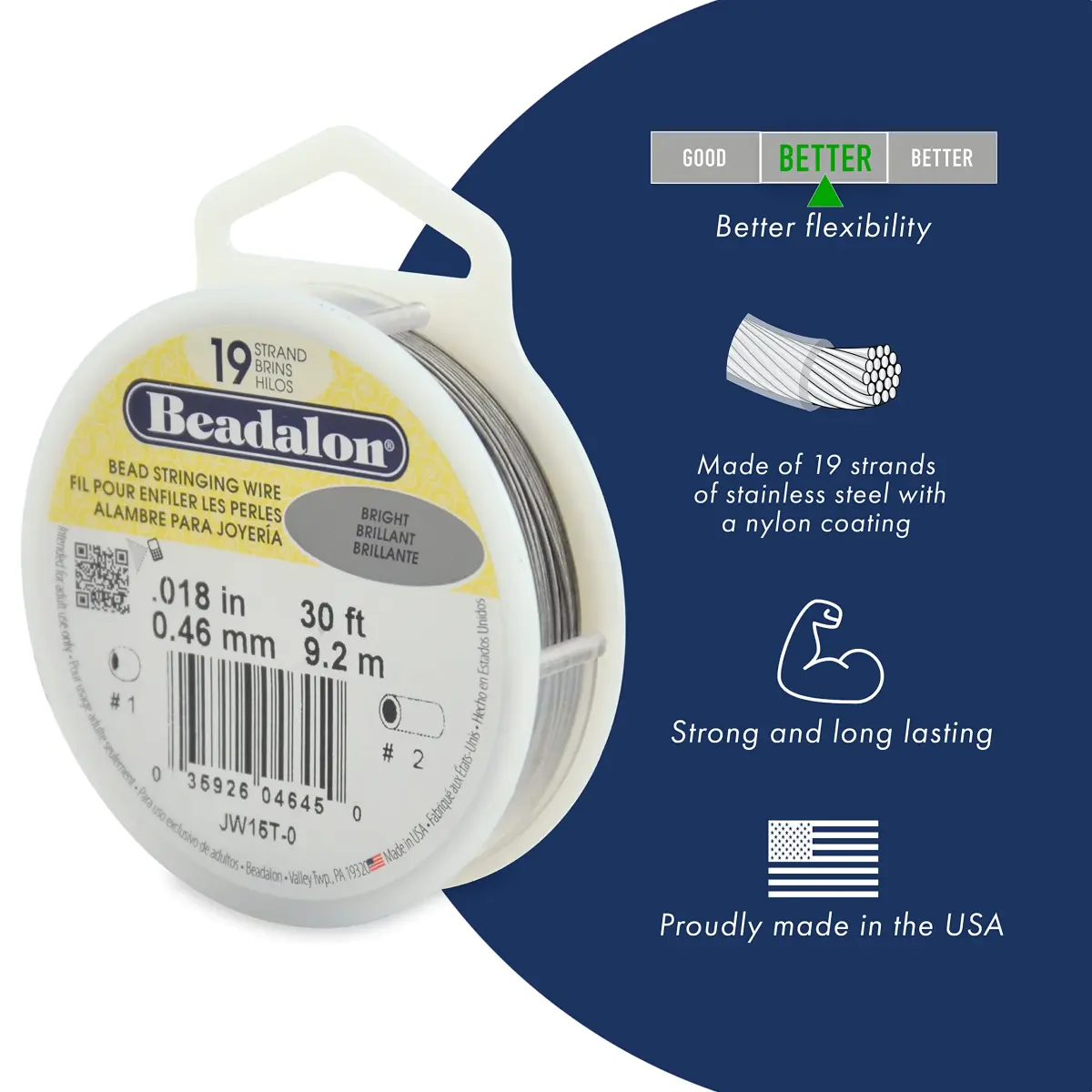 Beadalon 19 Strand Beading Wire - 0.38 mm (0.015 in) Bright, 31m (100ft) | Professional Grade Stainless Steel Wire for Jewelry Making - view 2