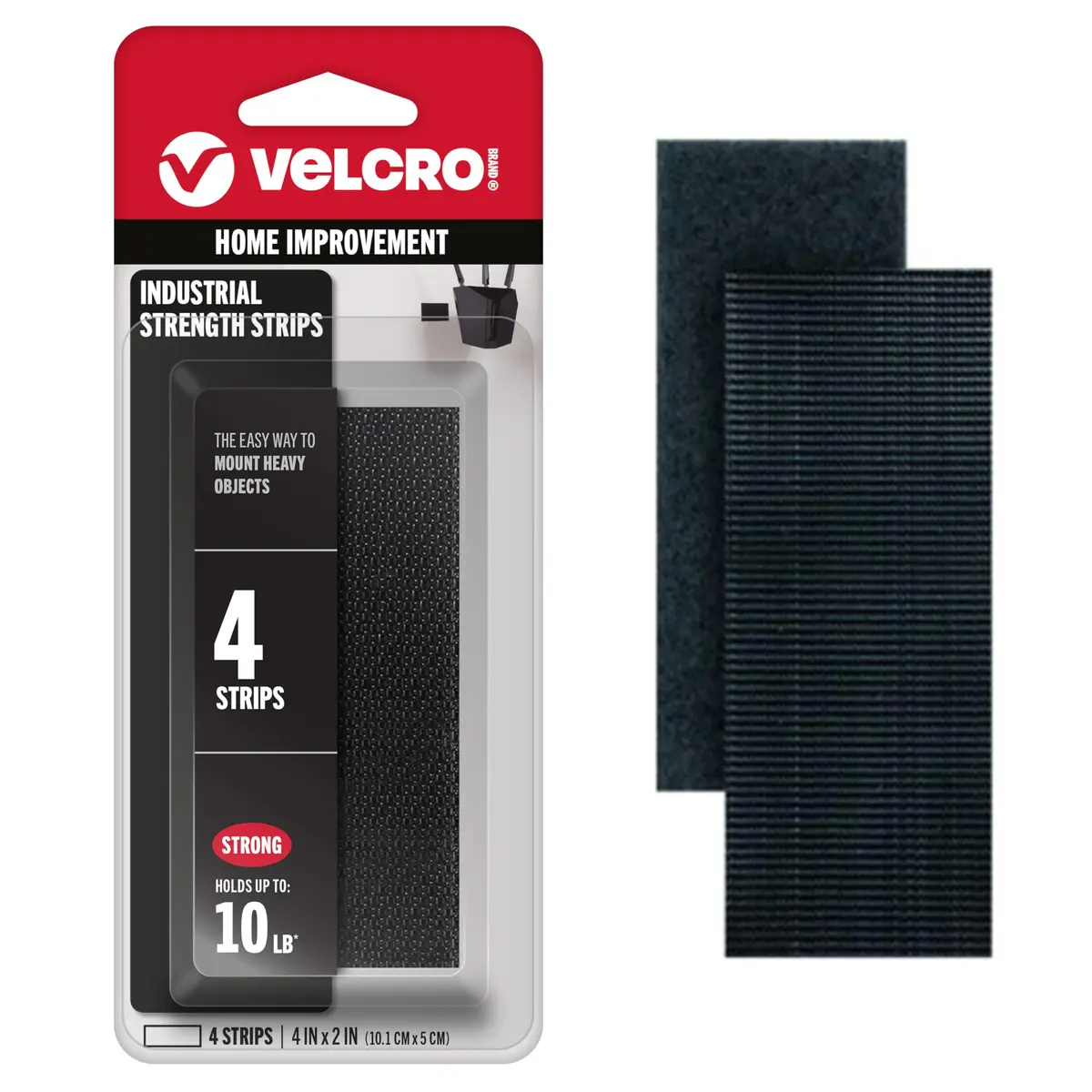 VELCRO Brand Industrial Strength Hook and Loop Strips, Black, 4in x 2in (4 Sets) | Securely Fastens Up to 10 Pounds - main product image