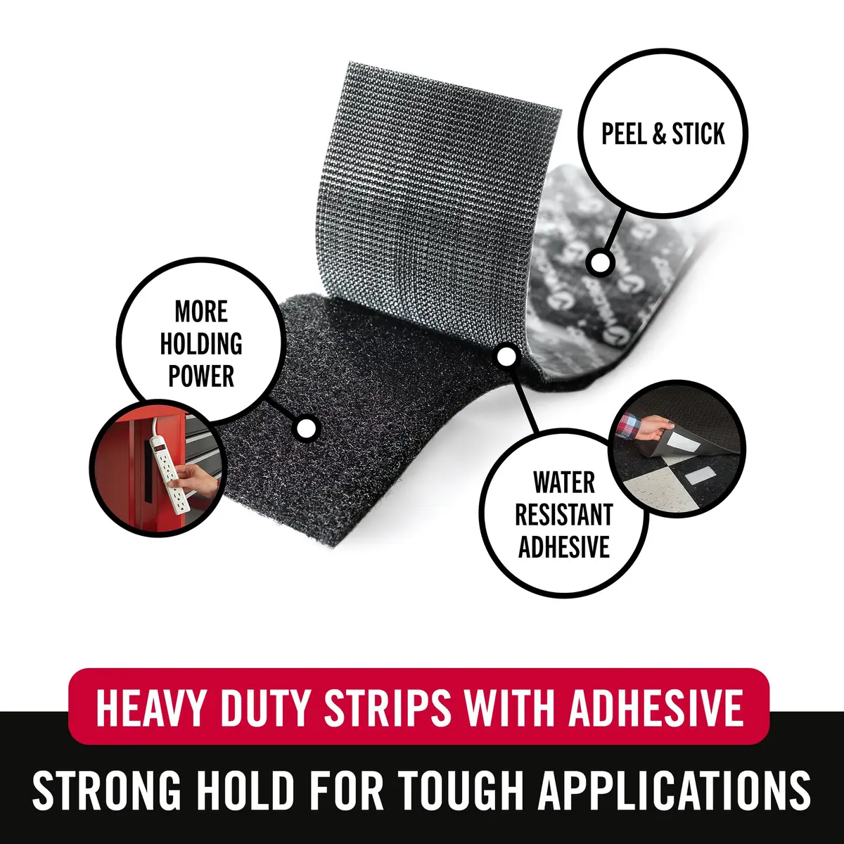 VELCRO Brand Industrial Strength Hook and Loop Strips, Black, 4in x 2in (4 Sets) | Securely Fastens Up to 10 Pounds - view 2