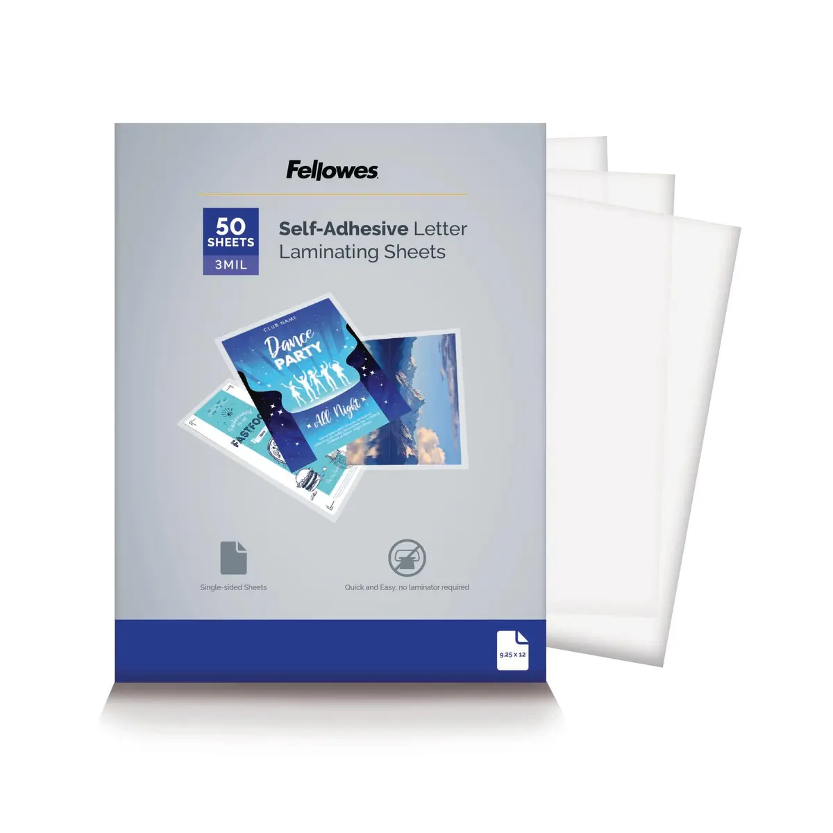 Fellowes Self-Adhesive Laminating Sheets, Letter Size, 3 Mil, 50pk | Easy to Use, No Machine Needed, Protects & Enhances Documents - main product image