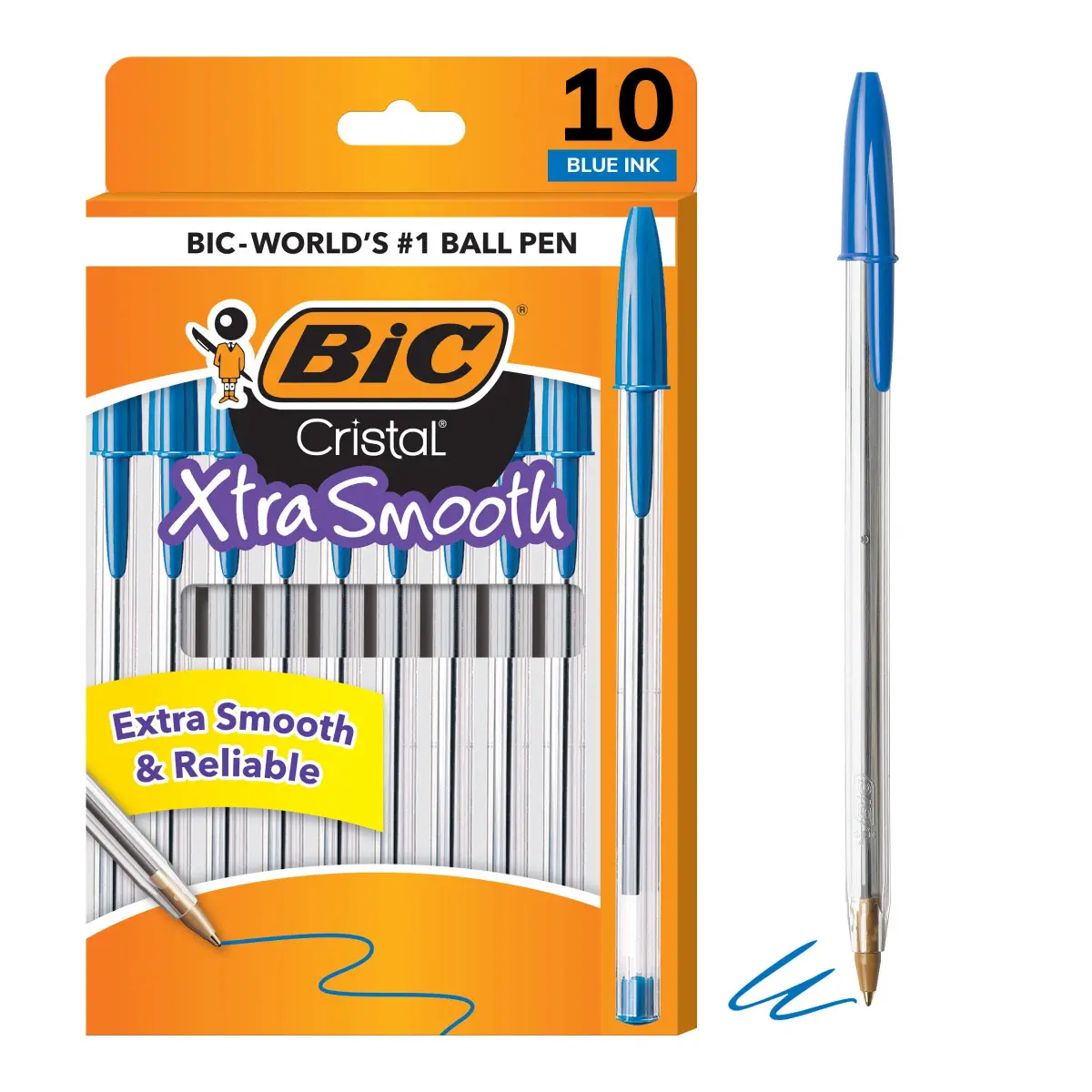 BIC Cristal Xtra Smooth Ballpoint Pen, Medium Point 1.0mm, Blue, 10-Count | Smooth Ink Flow for Effortless Writing - main product image
