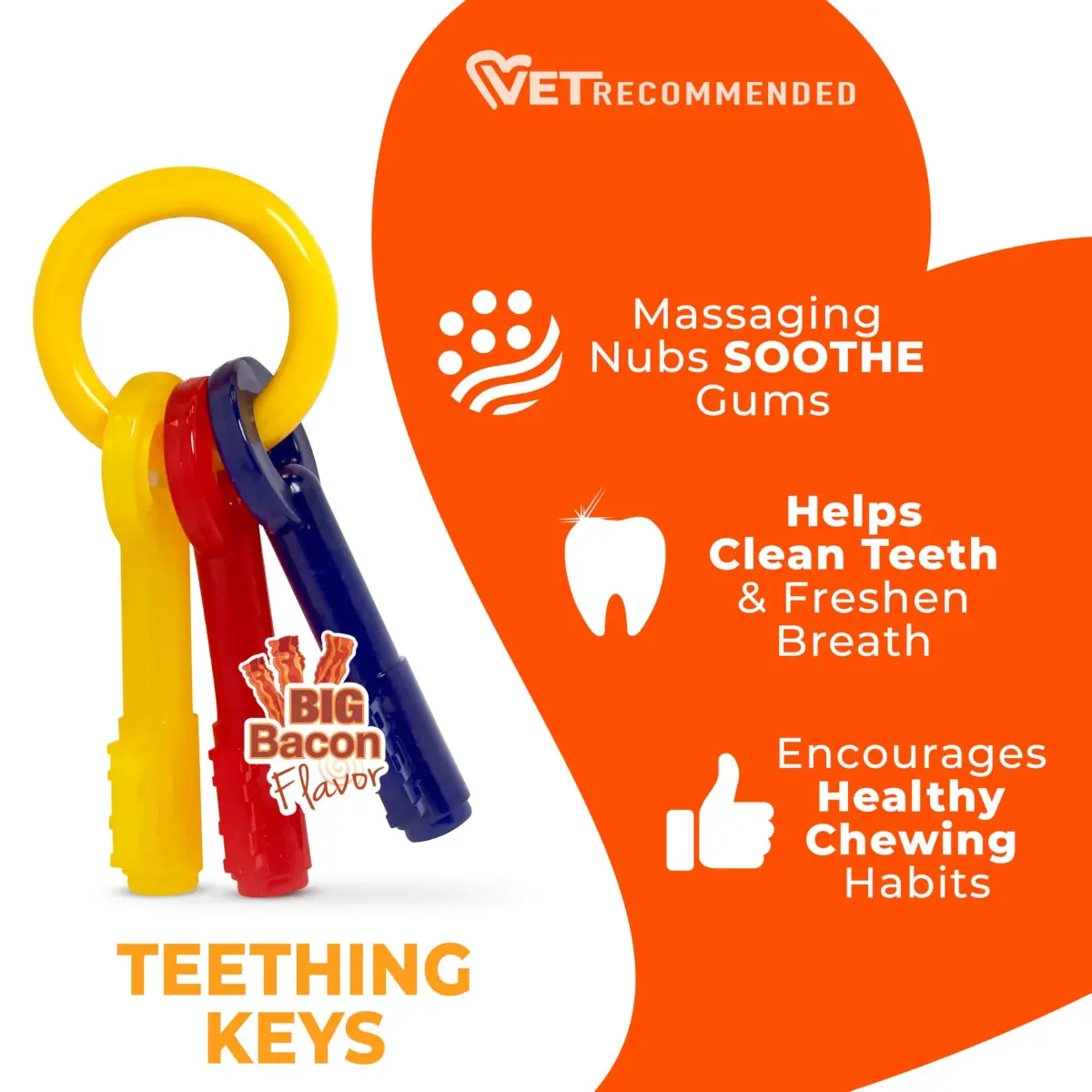 Nylabone Puppy Chew Teething Keys Dog Chew Toy, Bacon Flavor, Medium | Soothes Gums & Cleans Teeth - view 4