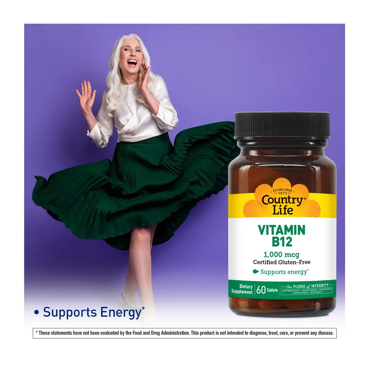 Country Life Vitamin B12 1,000 mcg | Vegan Energy Support, 60 Tablets - view 6
