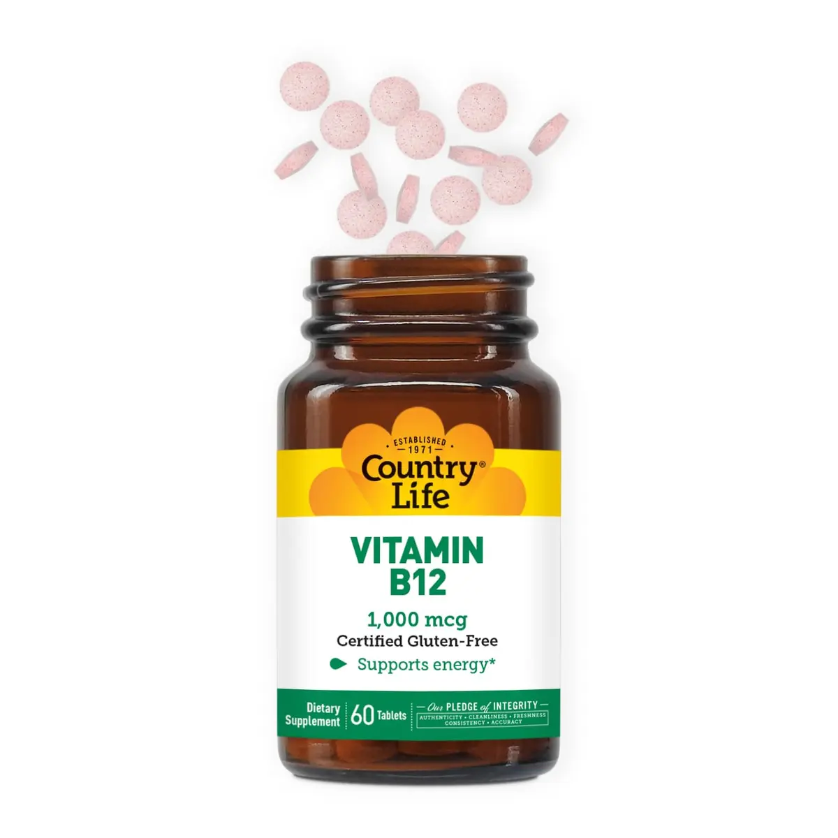 Country Life Vitamin B12 1,000 mcg | Vegan Energy Support, 60 Tablets - view 2
