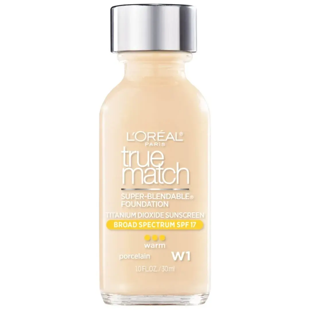 L'Oreal Paris True Match Super-Blendable Liquid Foundation Porcelain W1 29.57ml (1 Fl Oz) | Natural Finish Foundation - main product image