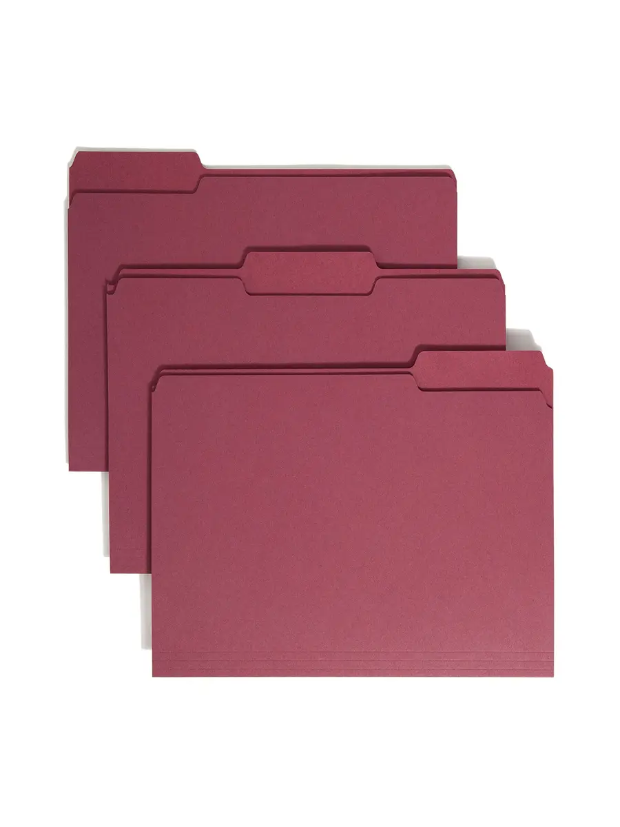 SMEAD Colored File Folder, 1/3-Cut Tab, Letter Size, Maroon, 100 per Box | Vibrant Color for Office & School - main product image
