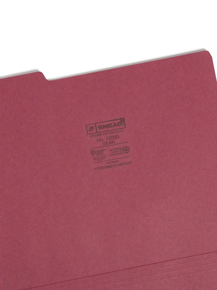 SMEAD Colored File Folder, 1/3-Cut Tab, Letter Size, Maroon, 100 per Box | Vibrant Color for Office & School - view 3