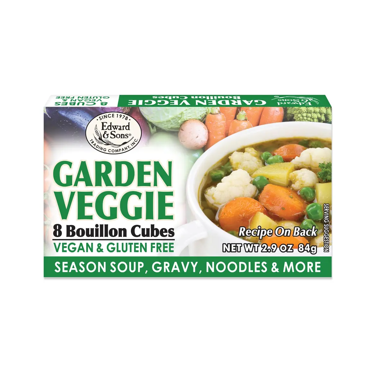 Edward & Sons Garden Veggie Bouillon Cubes, Gluten Free 2.9 Oz (82g) 12 Pack | Vegan, Organic, Non-GMO Broth Cubes - main product image