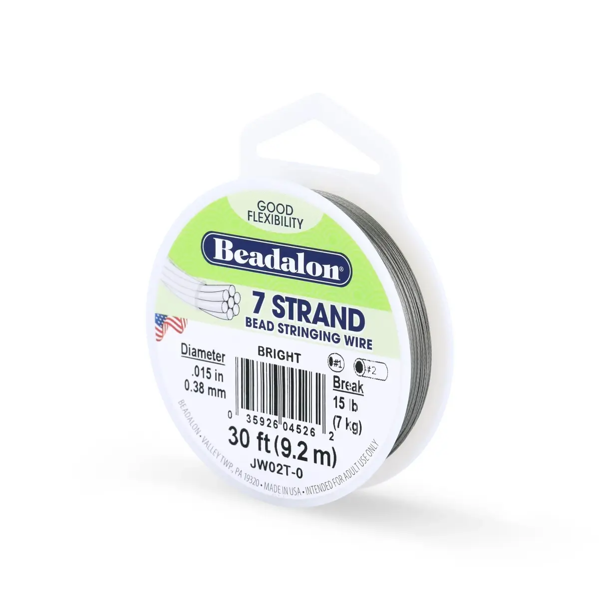 Beadalon 7-Strand Stainless Steel Beading Wire - 0.38 mm Bright, 30 ft - main product image