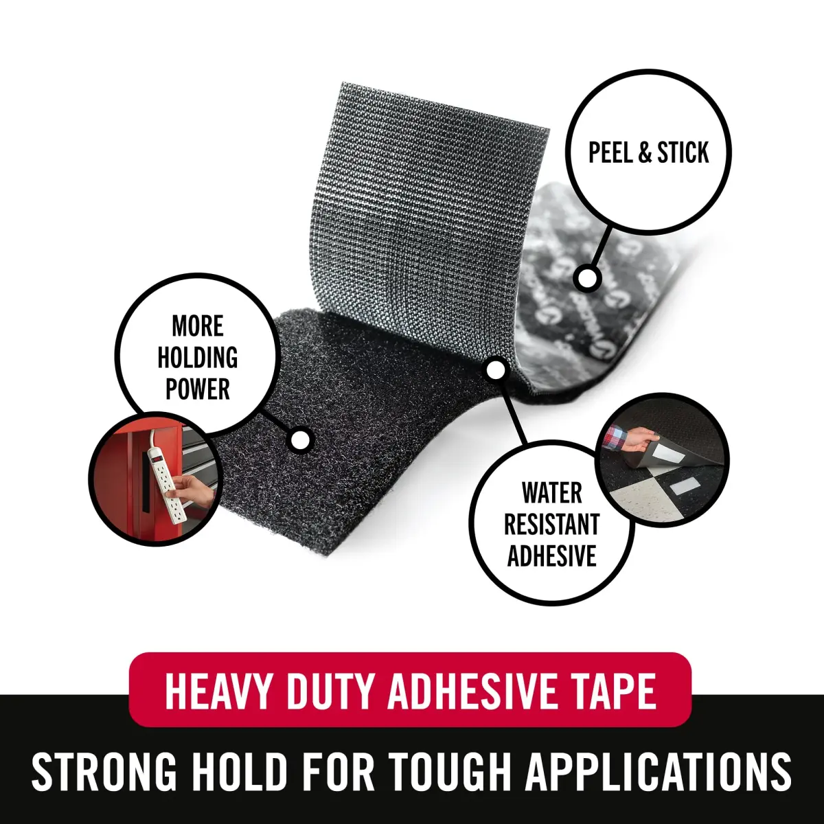 VELCRO Brand Heavy Duty Tape with Adhesive, Black 3.05m (10 Ft) x 5.08cm (2 In) Roll | Industrial Strength Hook & Loop Fastener - view 2