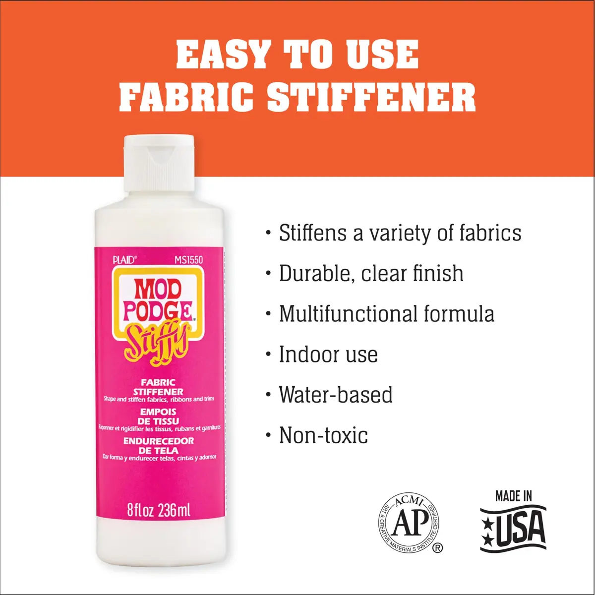Mod Podge Stiffy Fabric Stiffener 236ml (8 fl oz) | Original Formula for Crafts - view 2