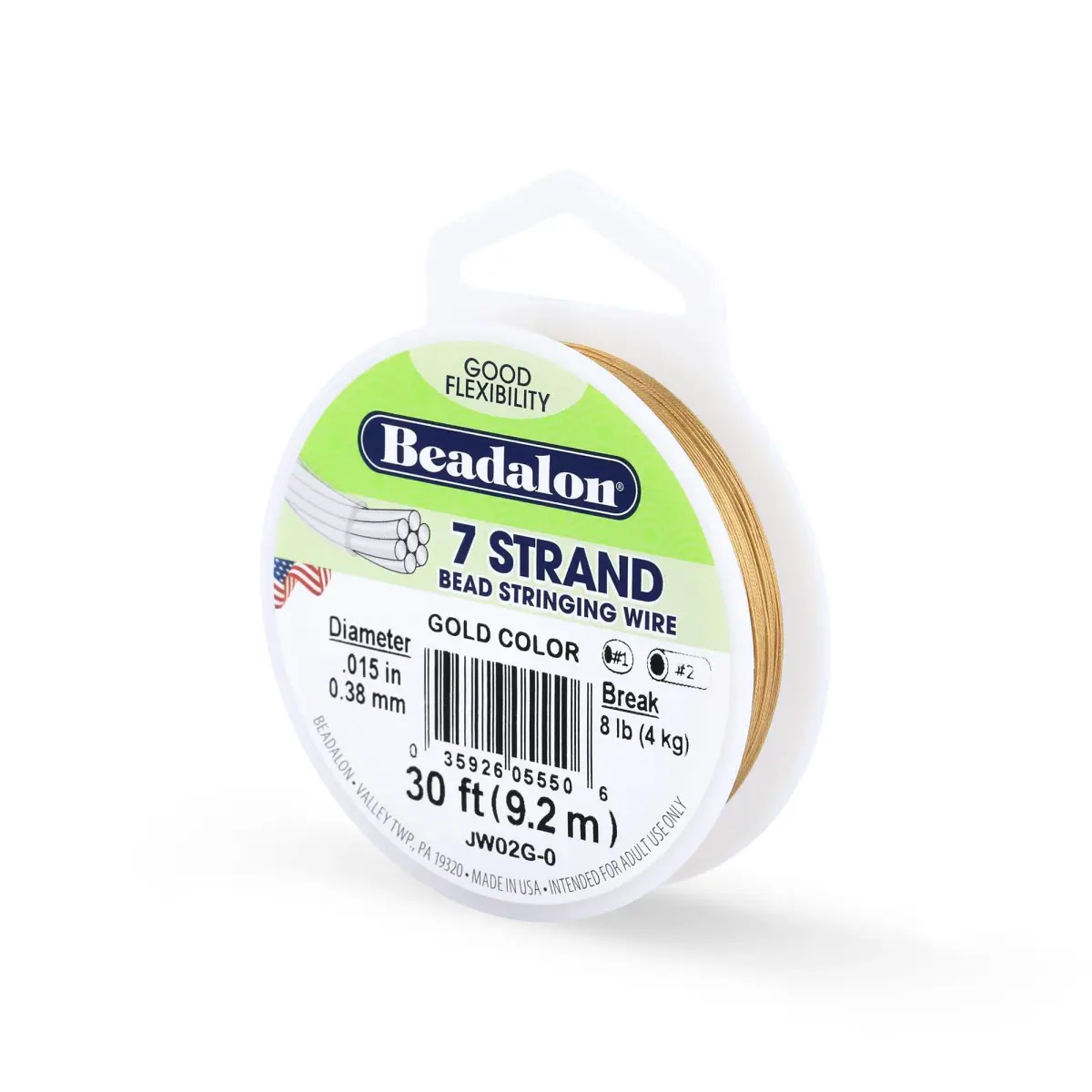 Beadalon 7-Strand Stainless Steel Beading Wire 0.25 mm (30 ft) | Strong, Flexible, USA-Made Craft Wire - main product image