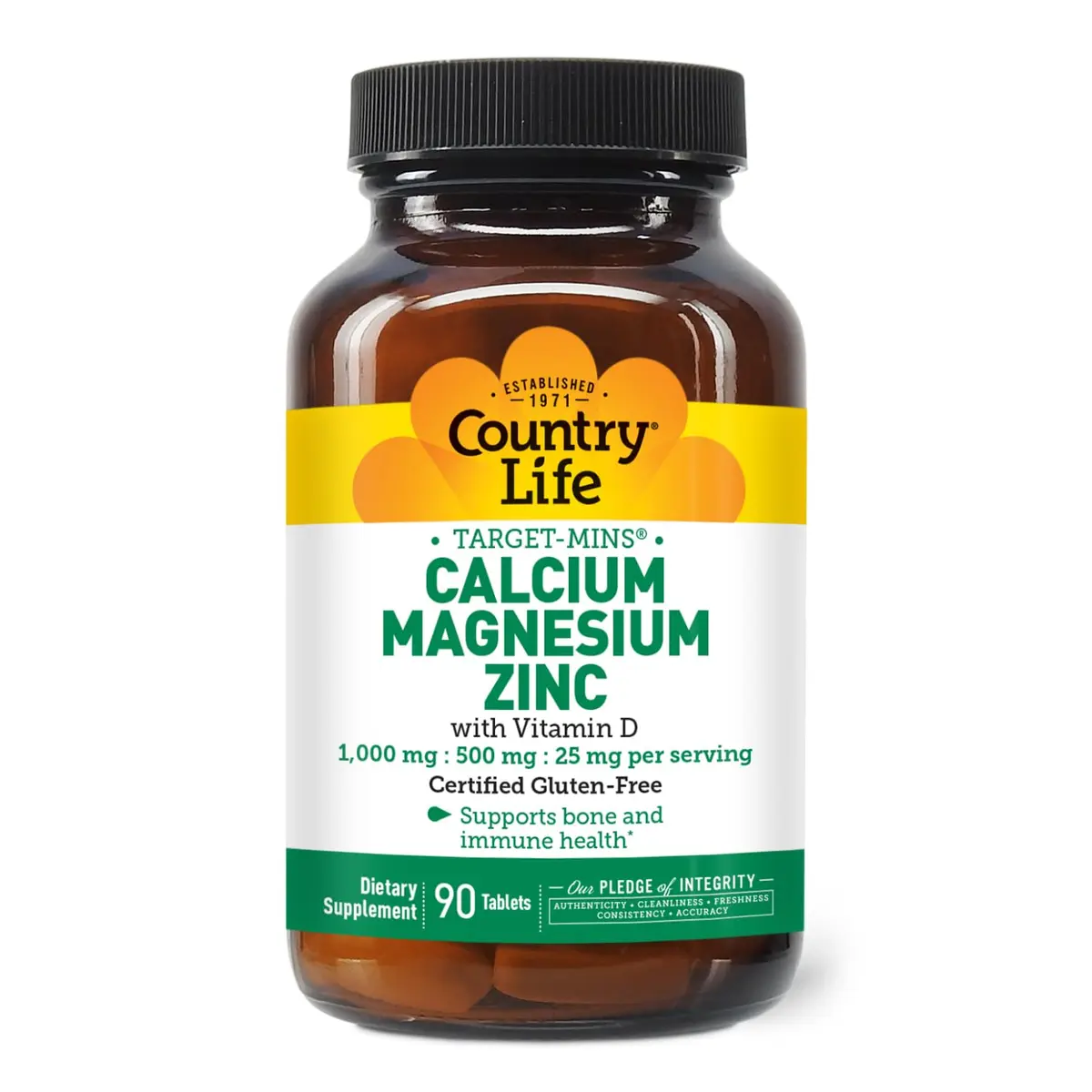 Country Life Calcium Magnesium Zinc 1000 mg/500 mg/25 mg | Supports Bone & Muscle Health, Gluten-Free - main product image