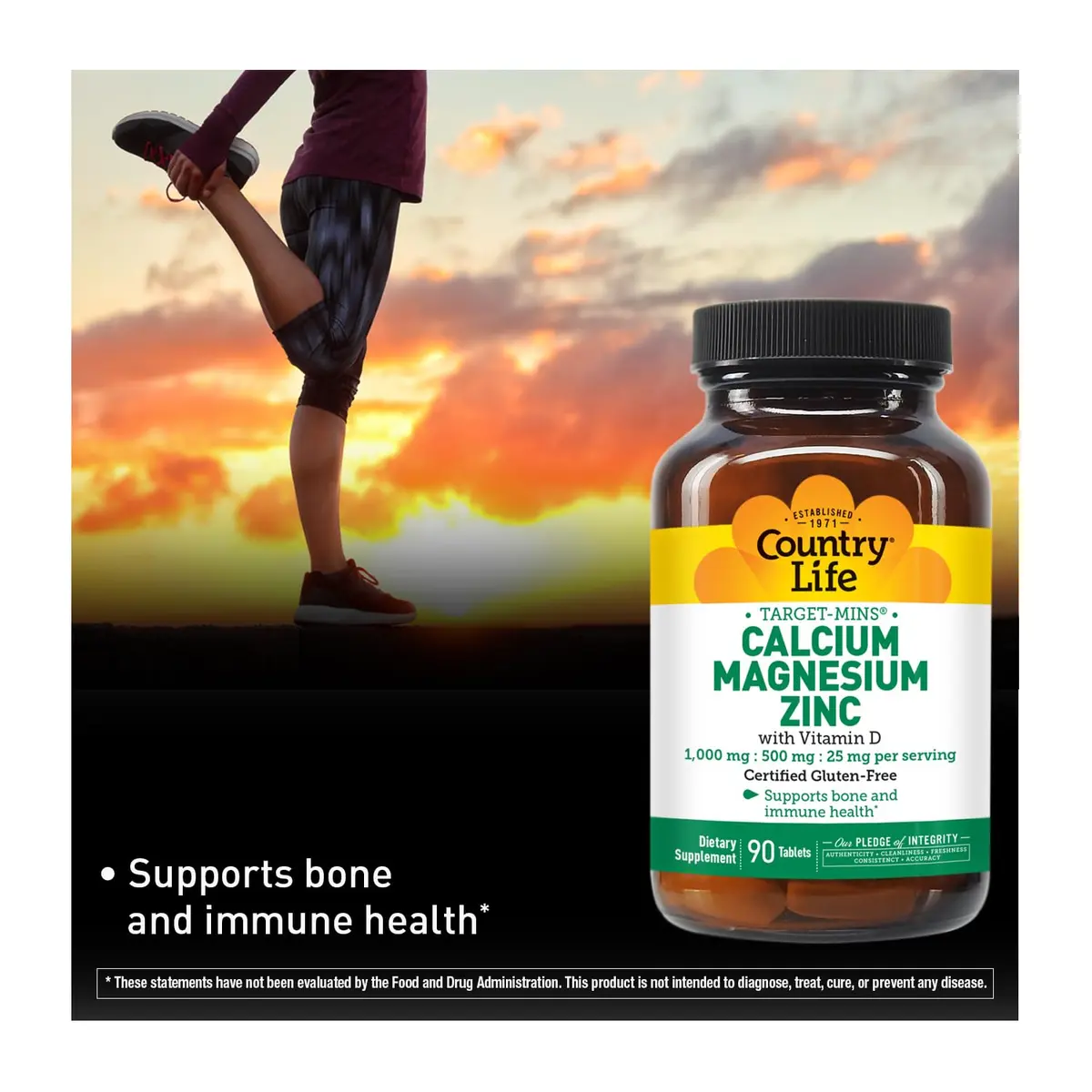 Country Life Calcium Magnesium Zinc 1000 mg/500 mg/25 mg | Supports Bone & Muscle Health, Gluten-Free - view 2